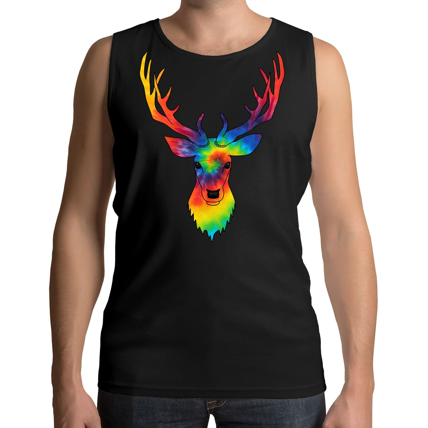 Tie Dye Stag Head Mens Vest