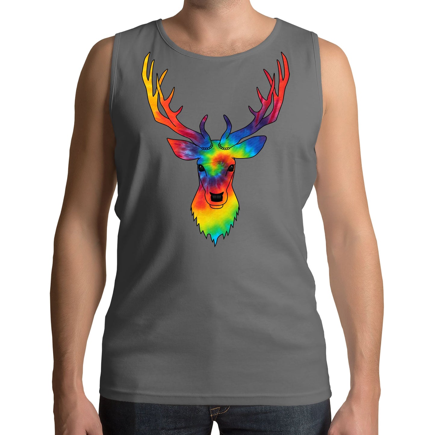 Tie Dye Stag Head Mens Vest