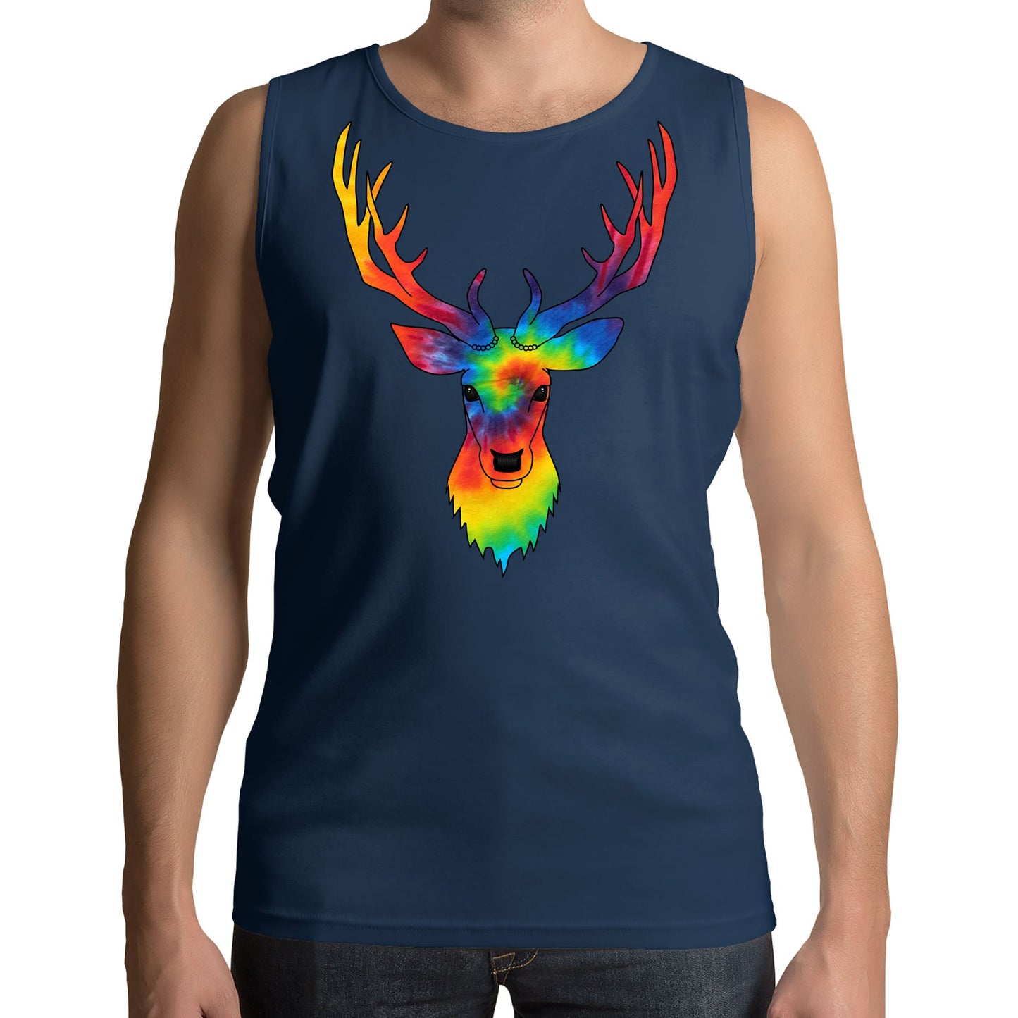 Tie Dye Stag Head Mens Vest