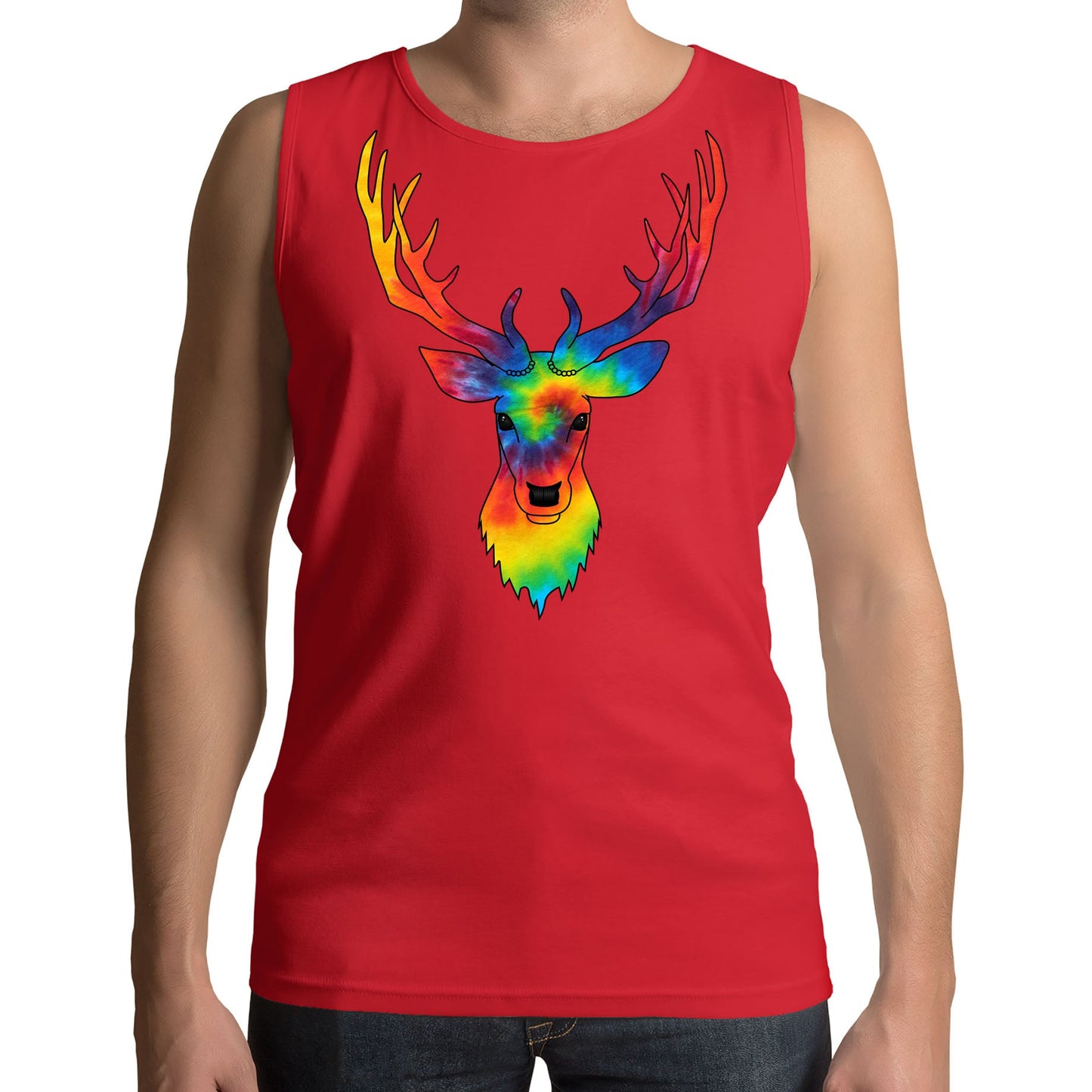 Tie Dye Stag Head Mens Vest