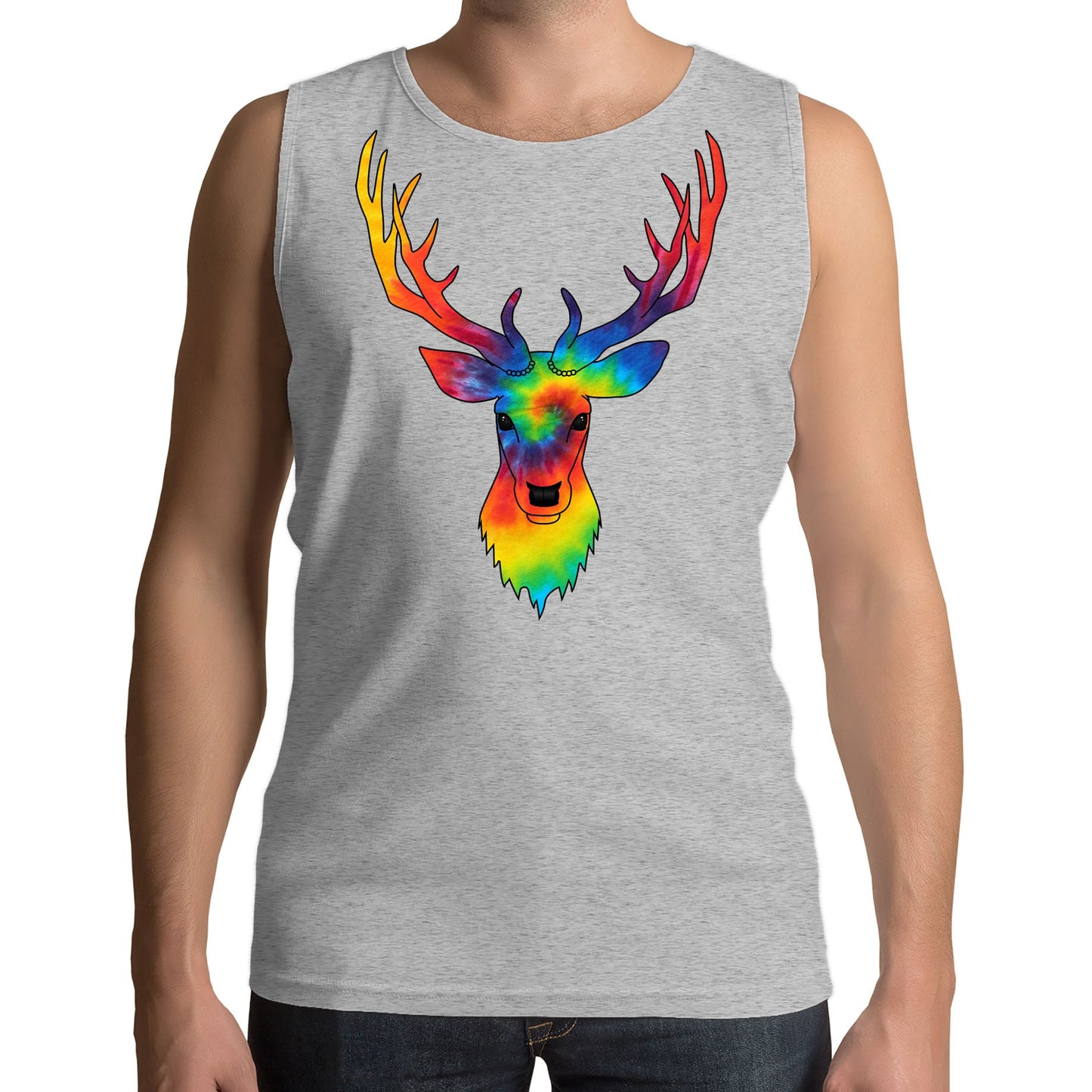 Tie Dye Stag Head Mens Vest