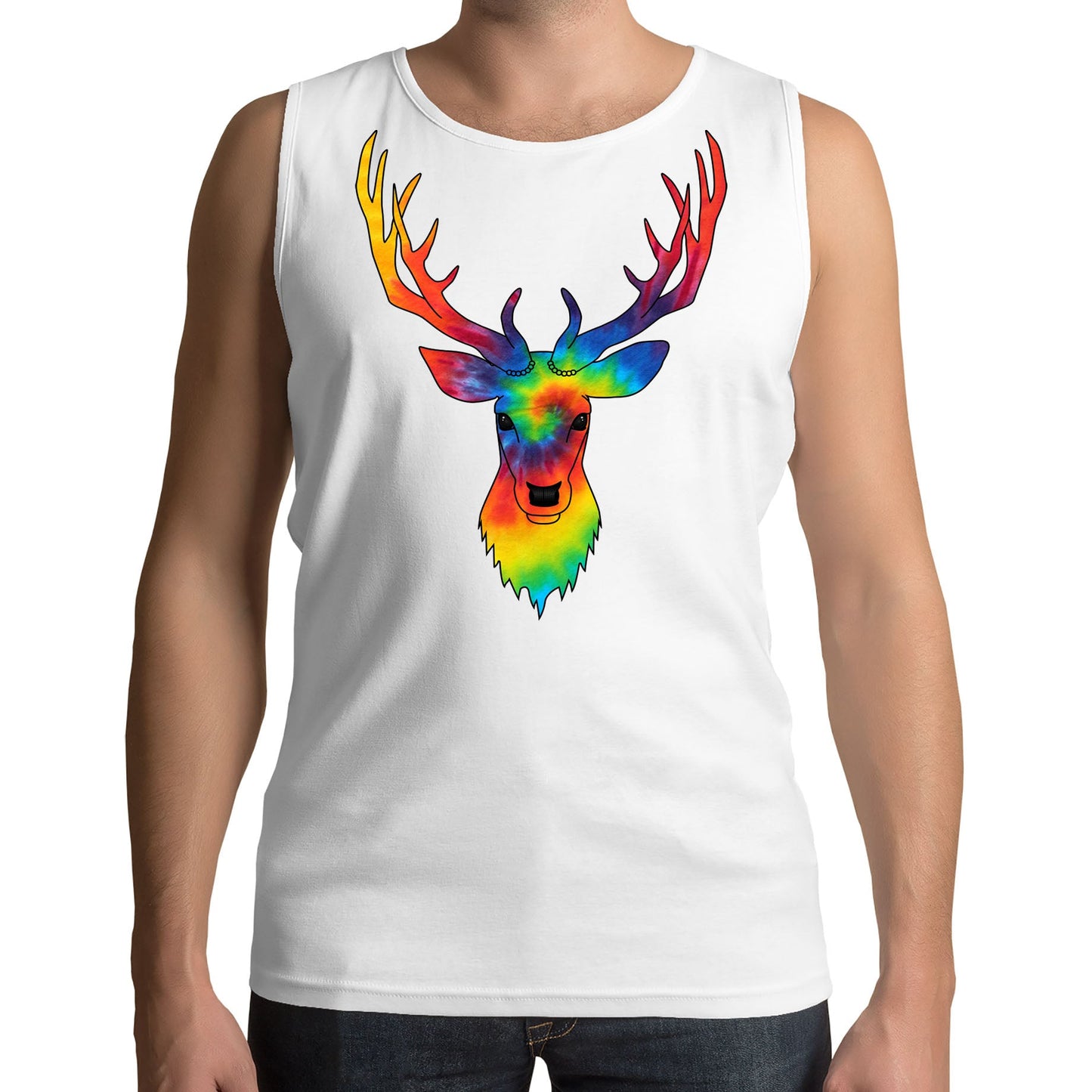 Tie Dye Stag Head Mens Vest