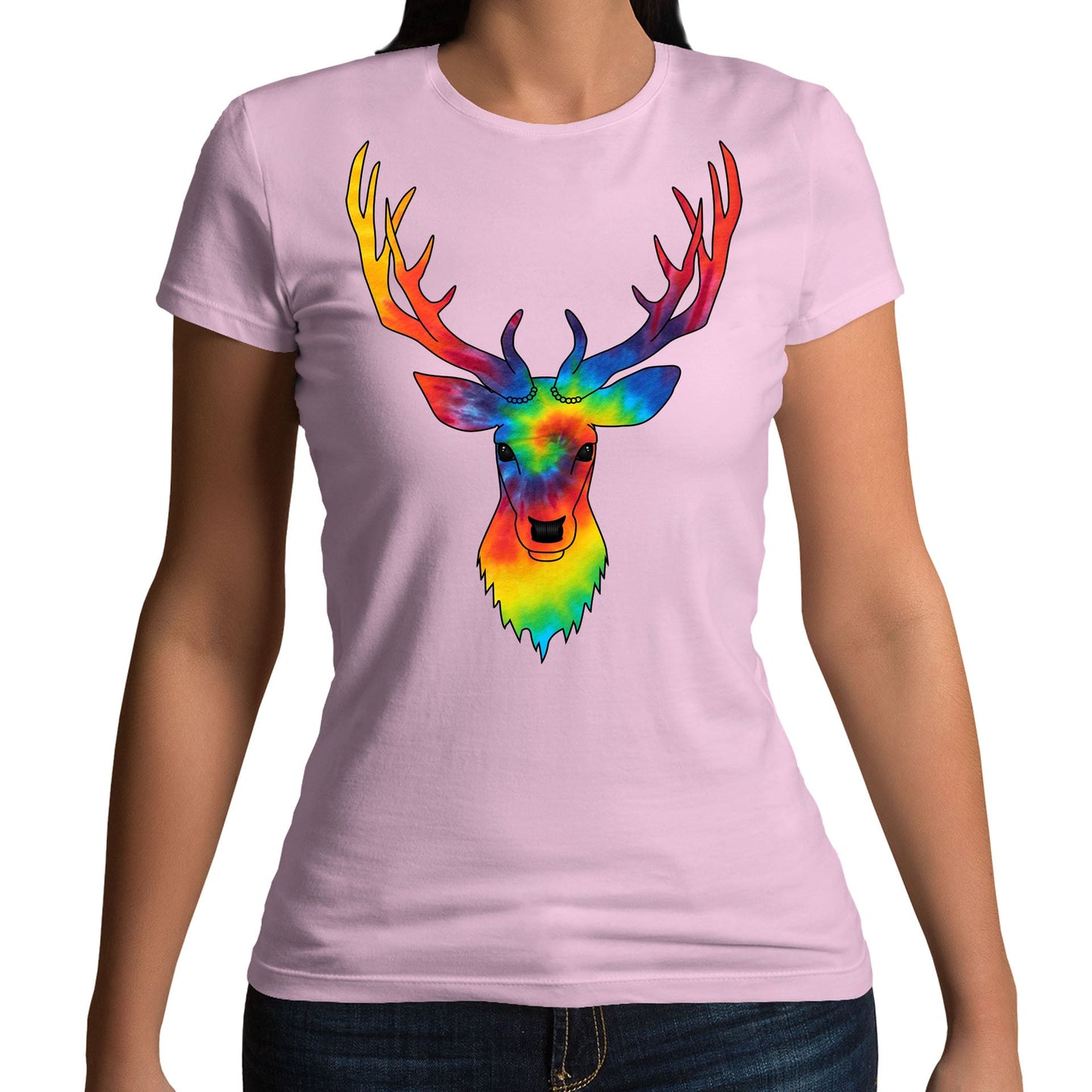 Tie Dye Stag Head Womens T-shirt