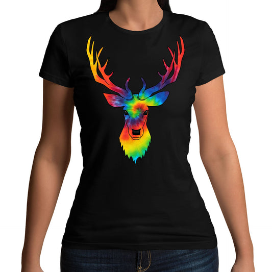 Tie Dye Stag Head Womens T-shirt