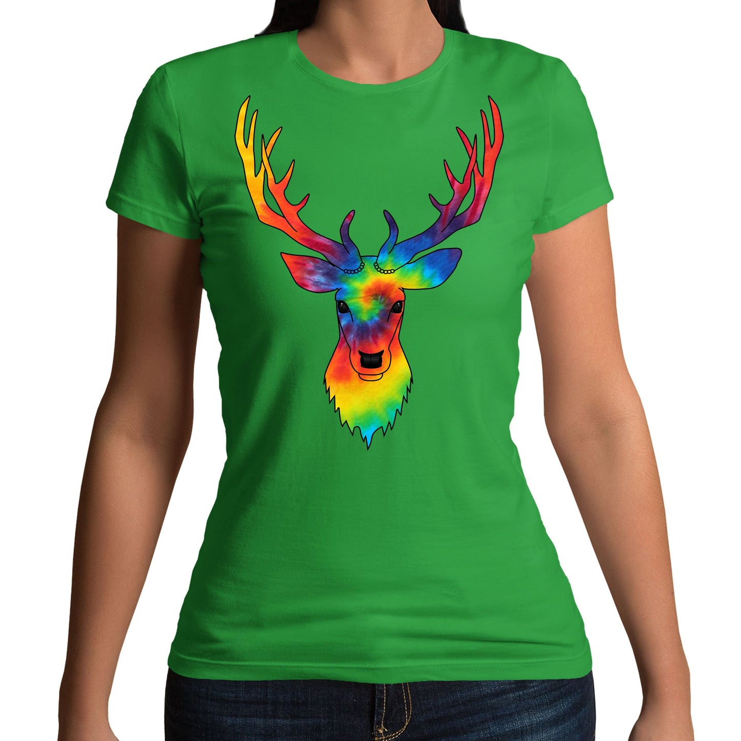 Tie Dye Stag Head Womens T-shirt