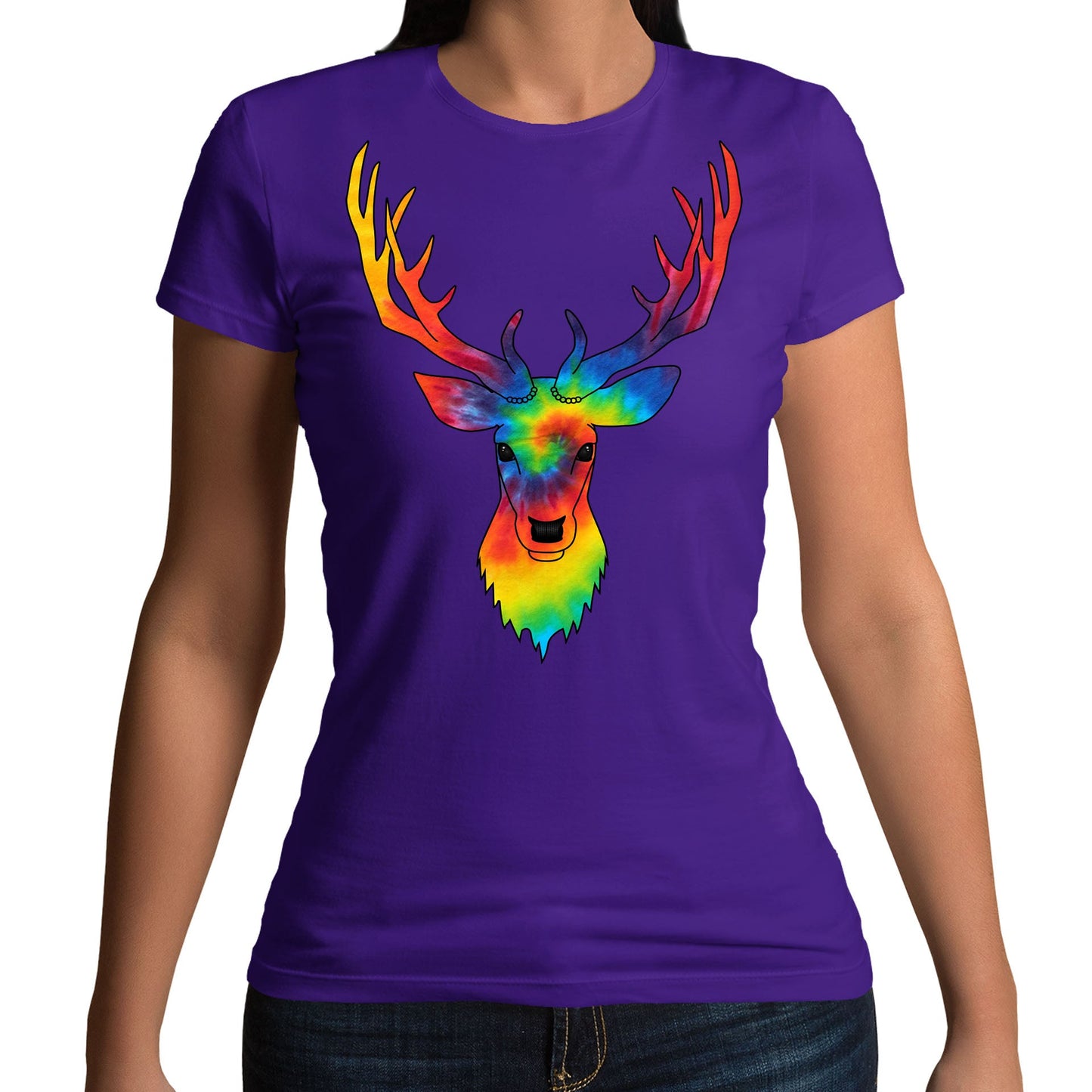 Tie Dye Stag Head Womens T-shirt