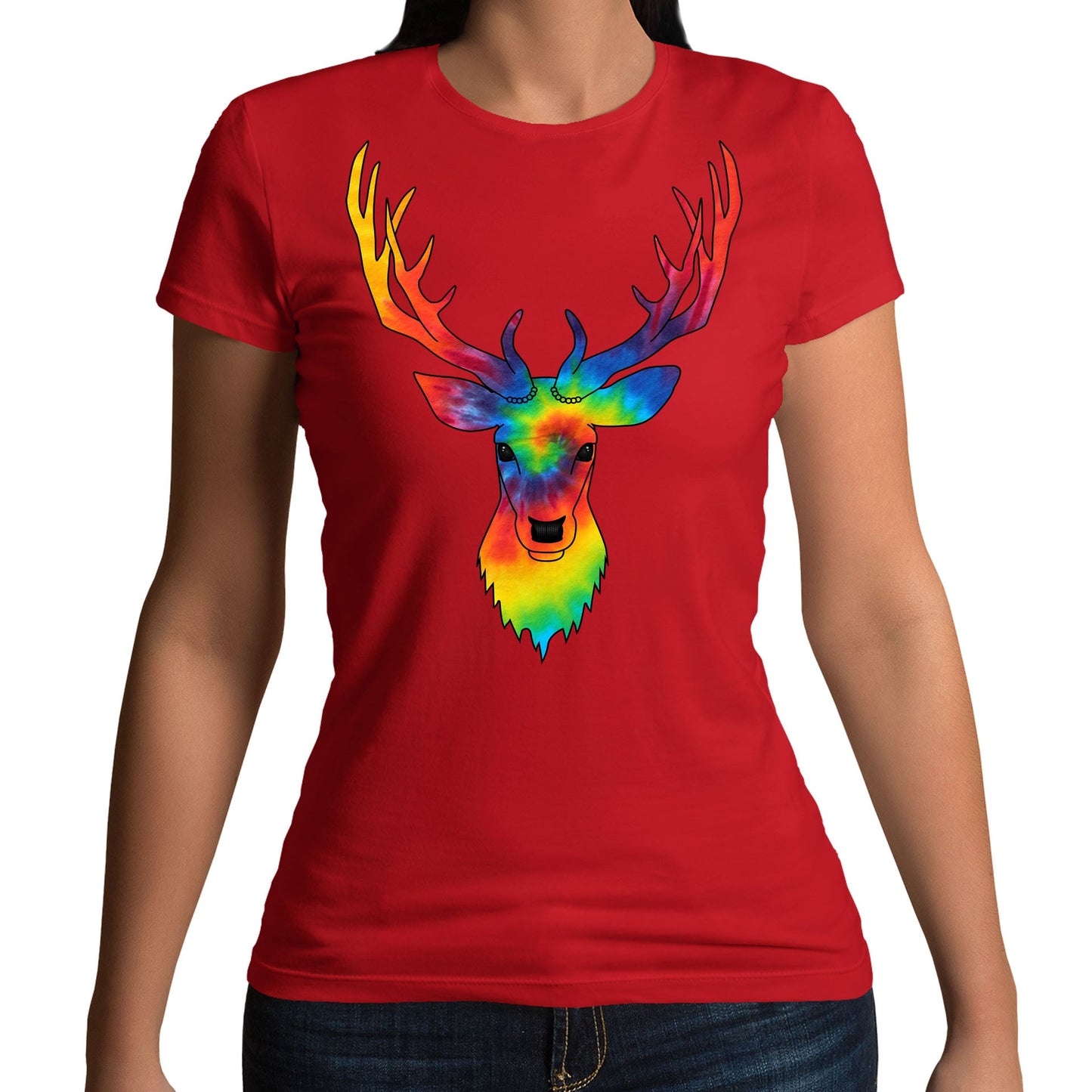 Tie Dye Stag Head Womens T-shirt