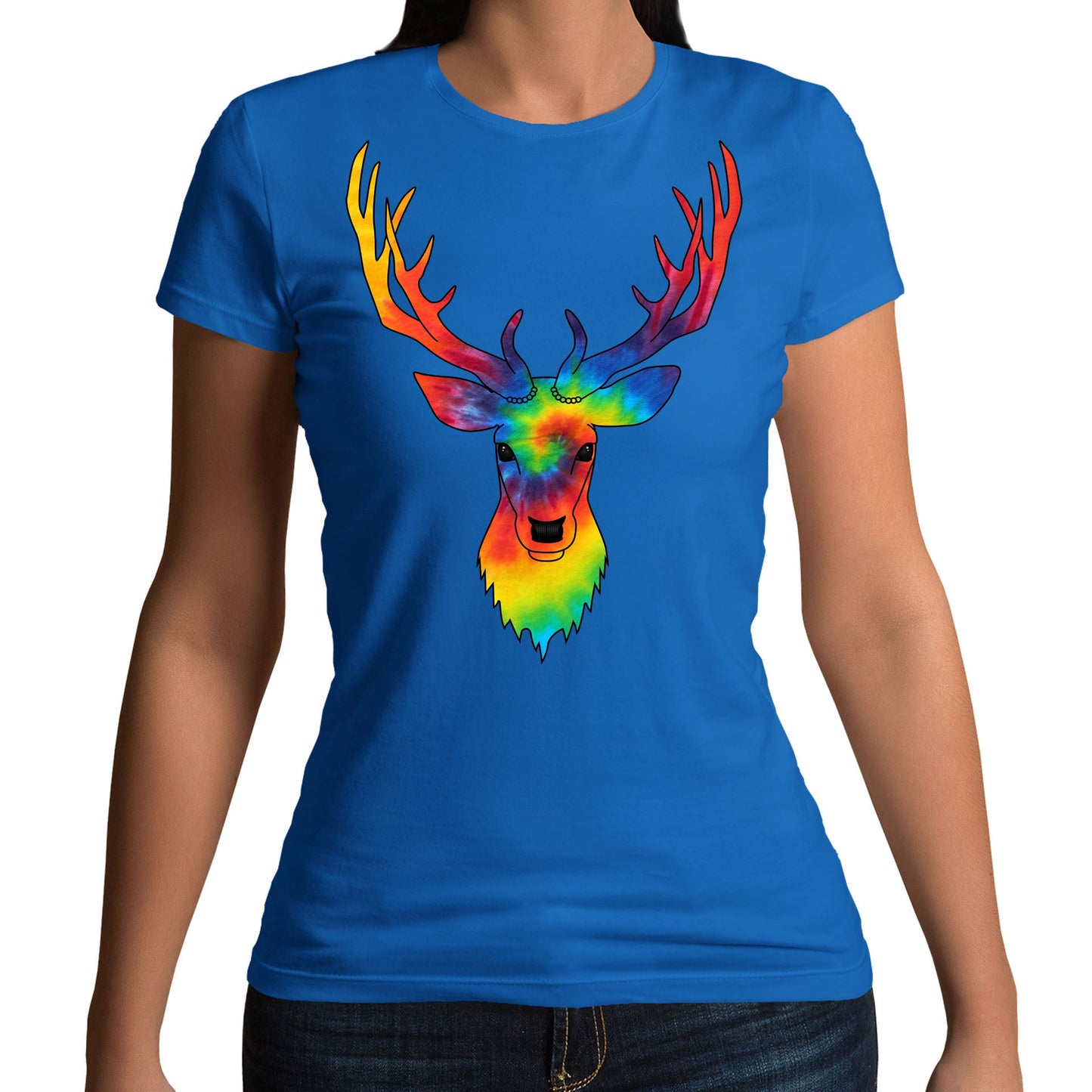 Tie Dye Stag Head Womens T-shirt