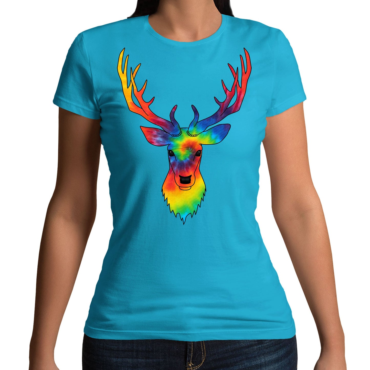 Tie Dye Stag Head Womens T-shirt