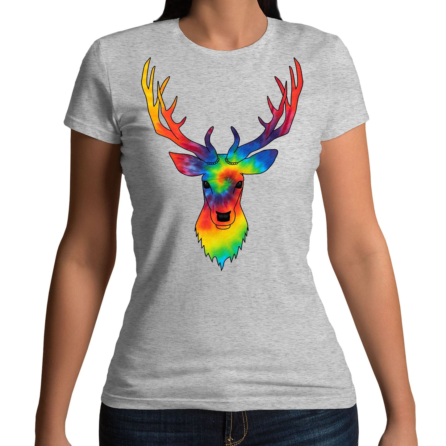 Tie Dye Stag Head Womens T-shirt