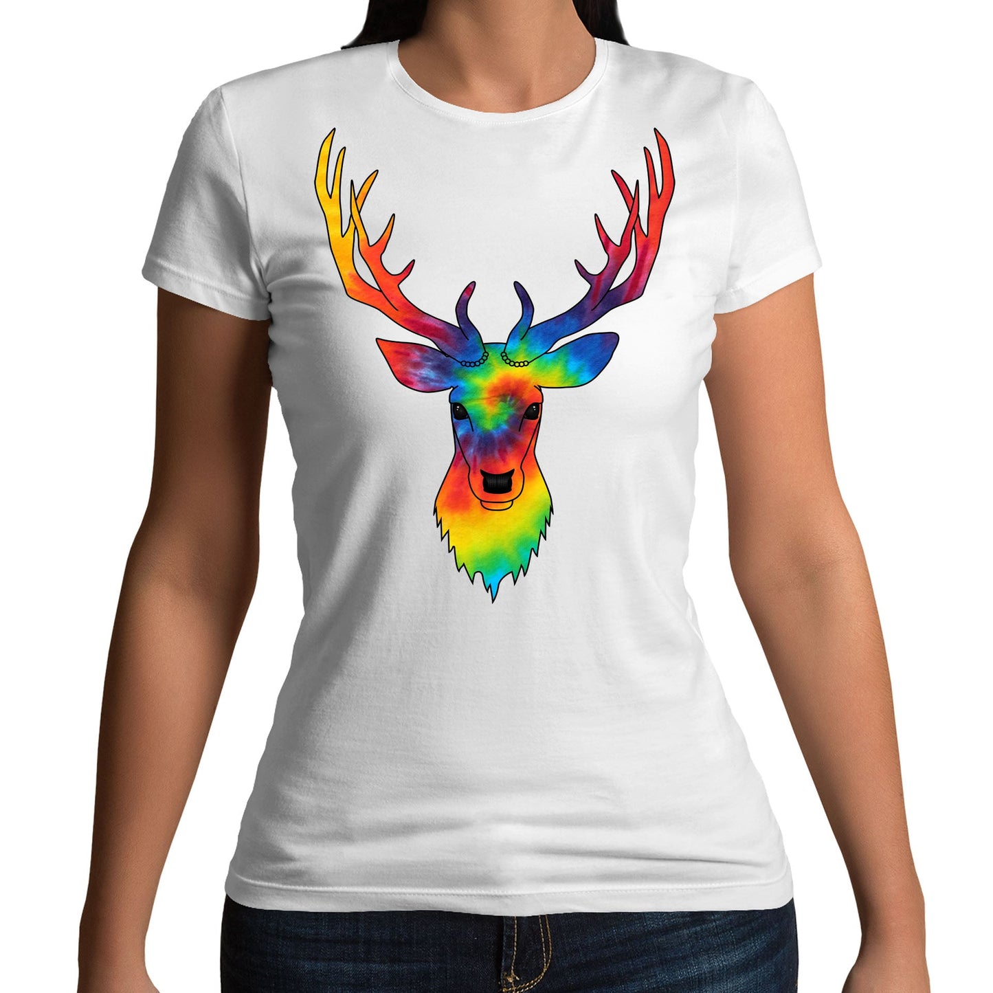 Tie Dye Stag Head Womens T-shirt