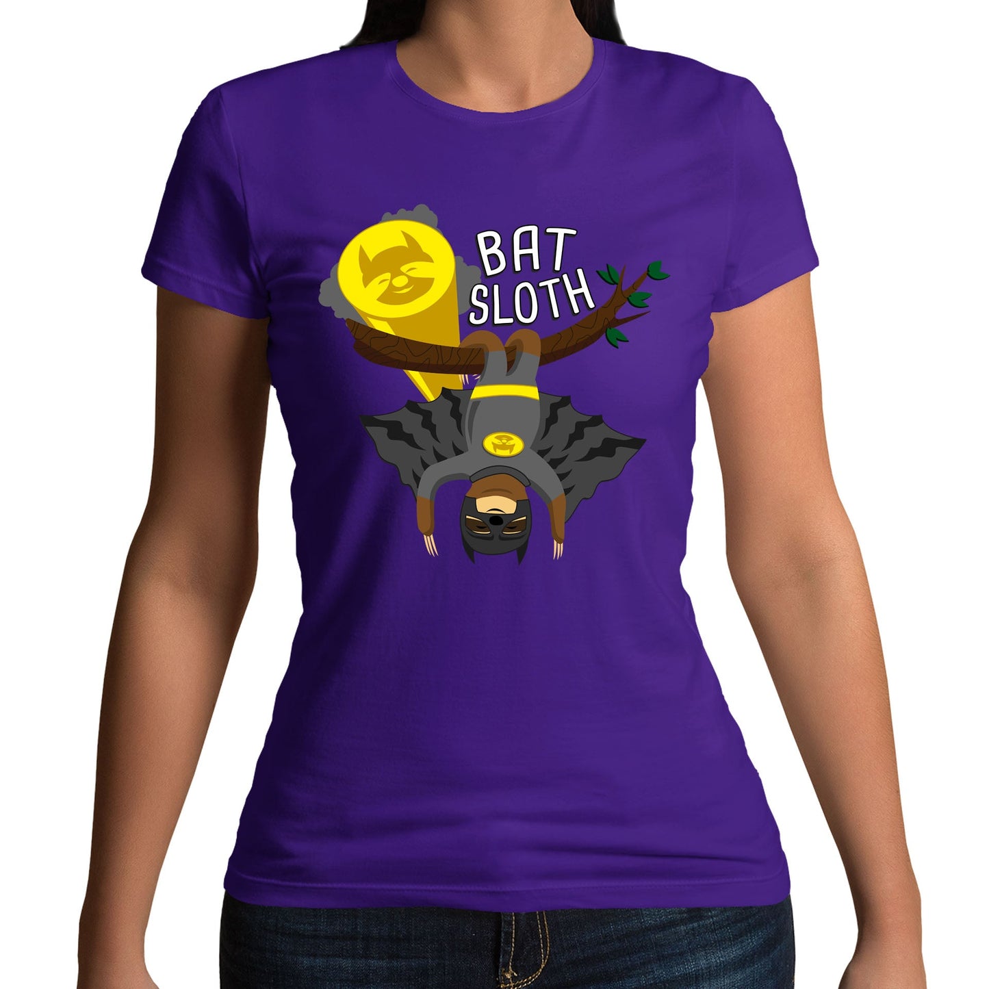 Bat Sloth Funny Super Hero Womens T-shirt