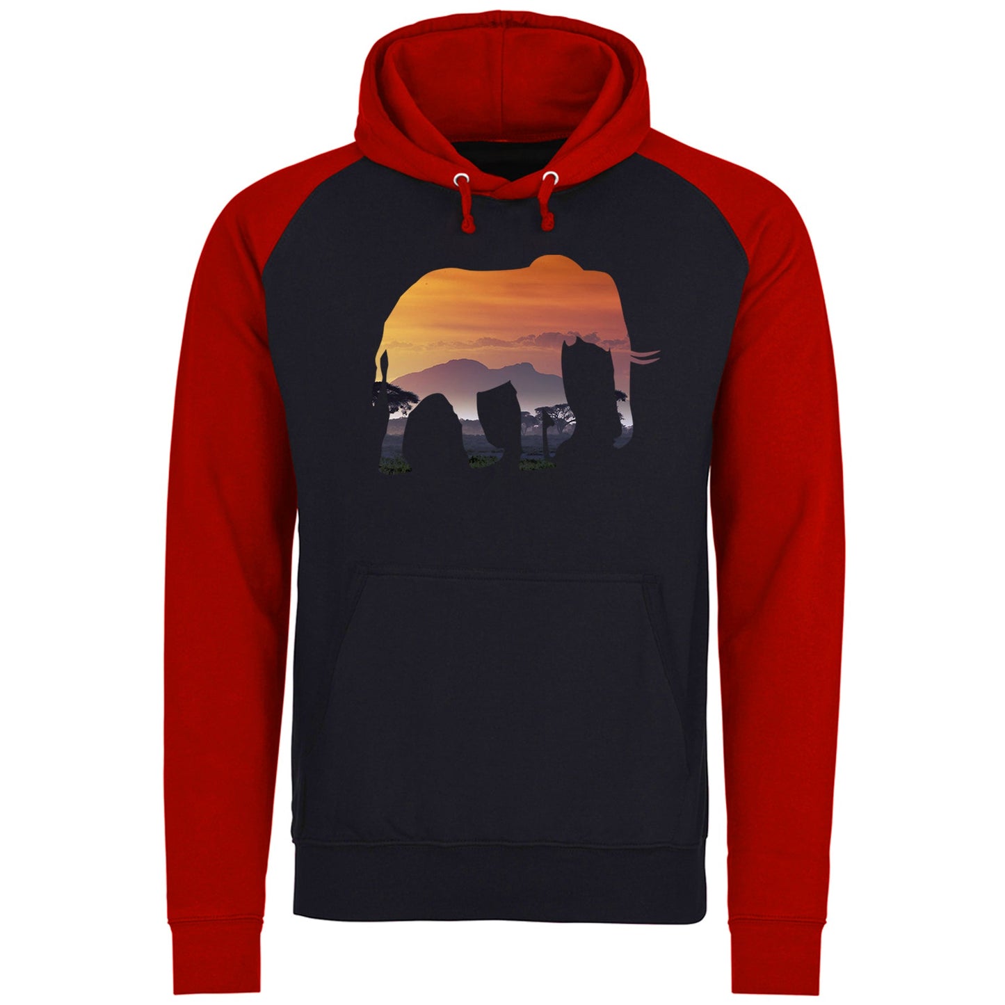 Elephant Silhouette African Landscape Baseball Hoodie