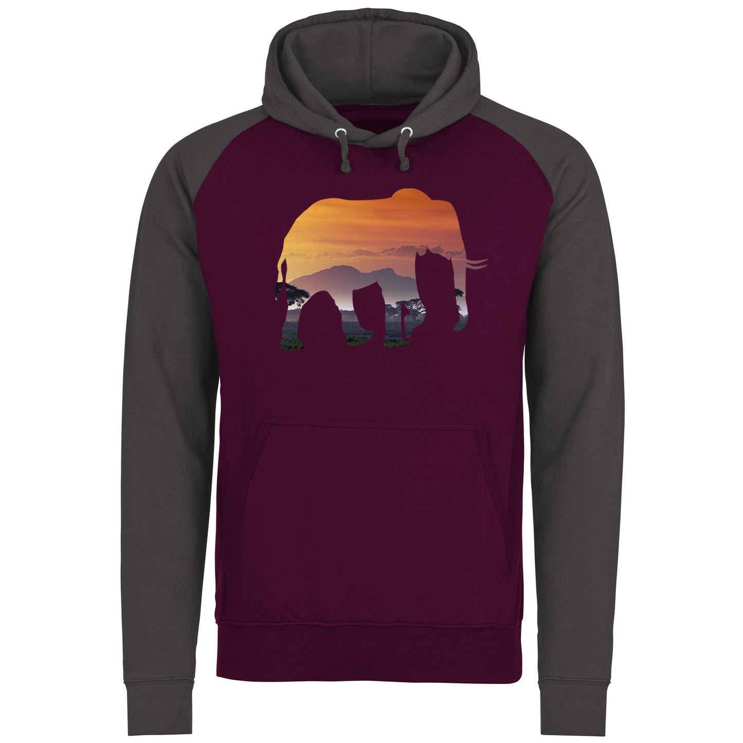 Elephant Silhouette African Landscape Baseball Hoodie