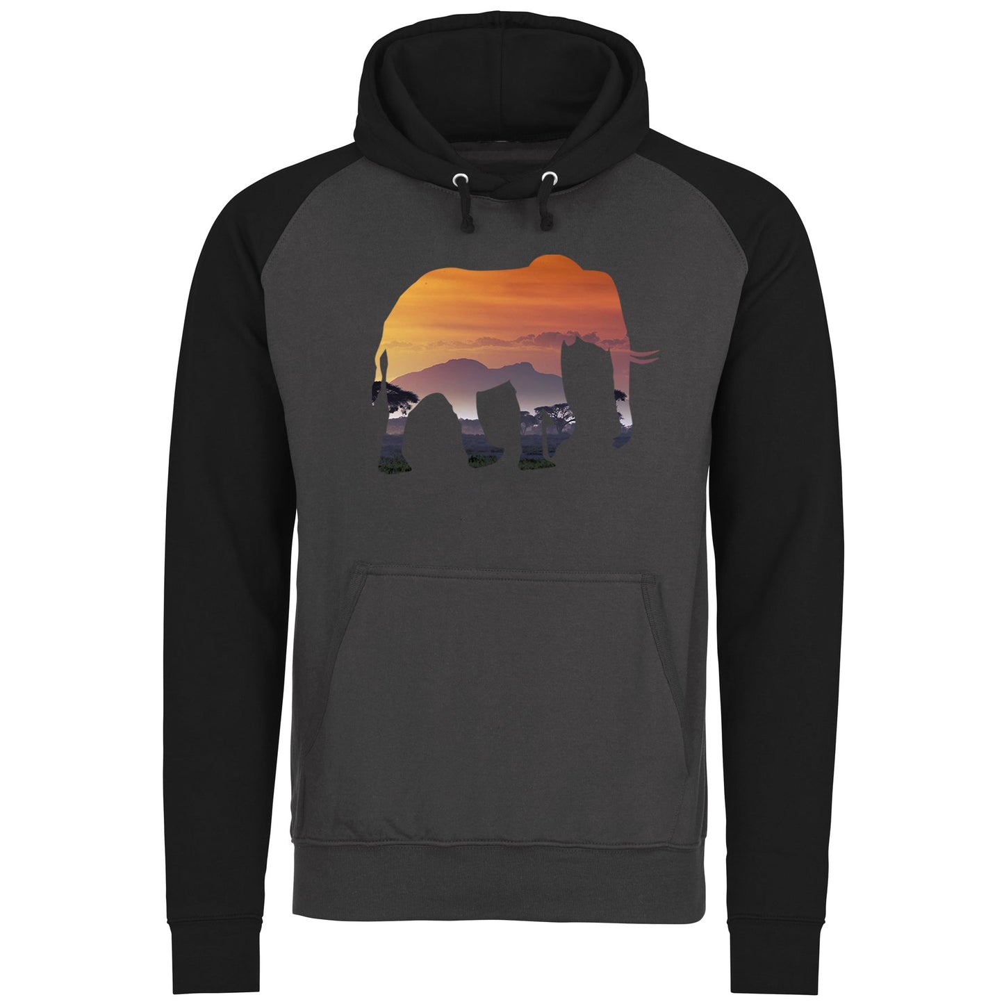 Elephant Silhouette African Landscape Baseball Hoodie