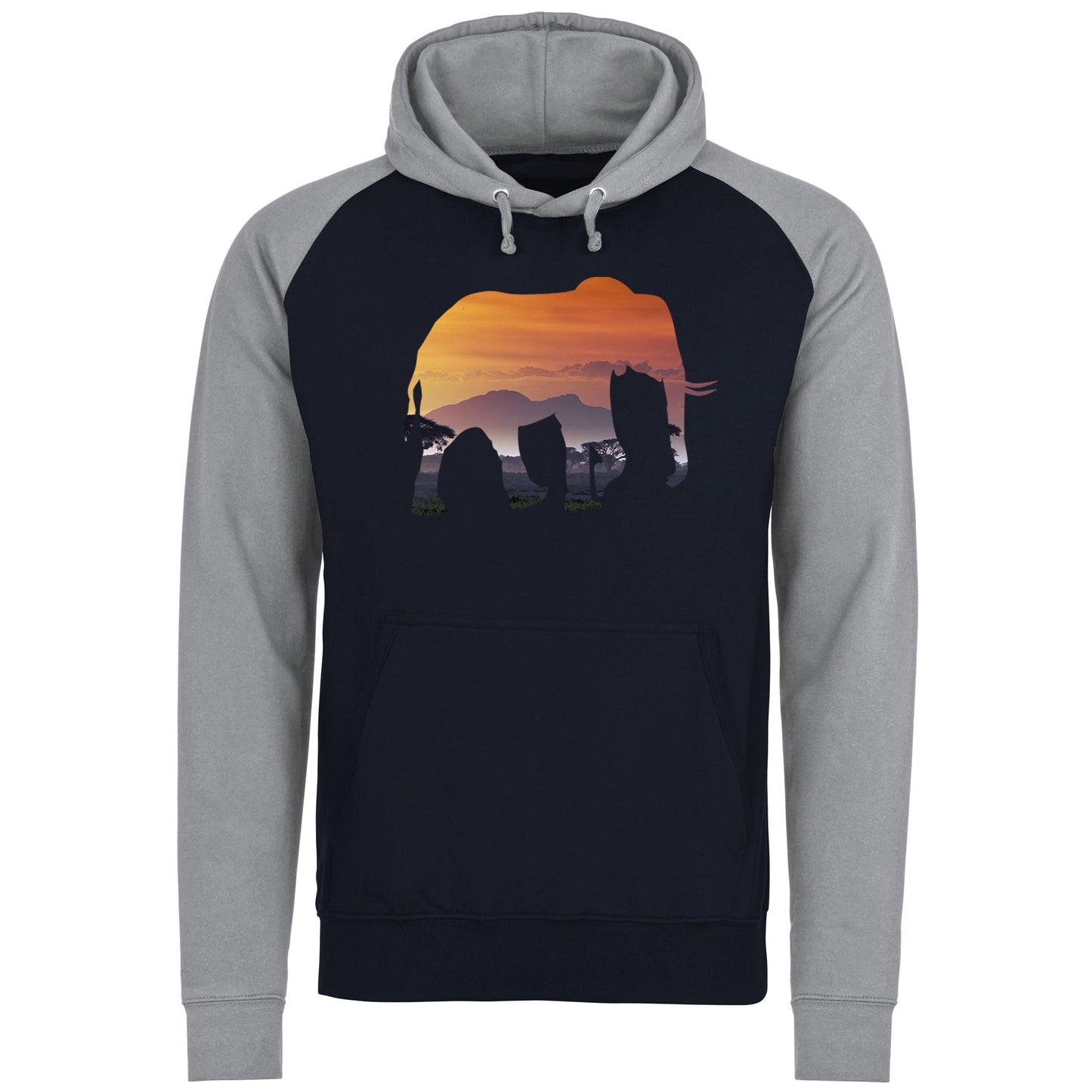 Elephant Silhouette African Landscape Baseball Hoodie