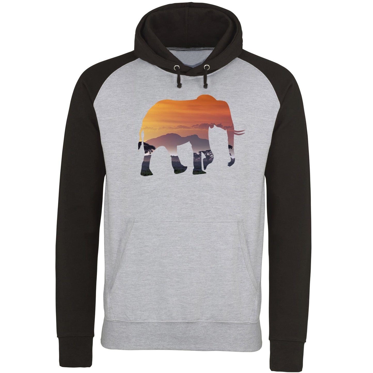 Elephant Silhouette African Landscape Baseball Hoodie