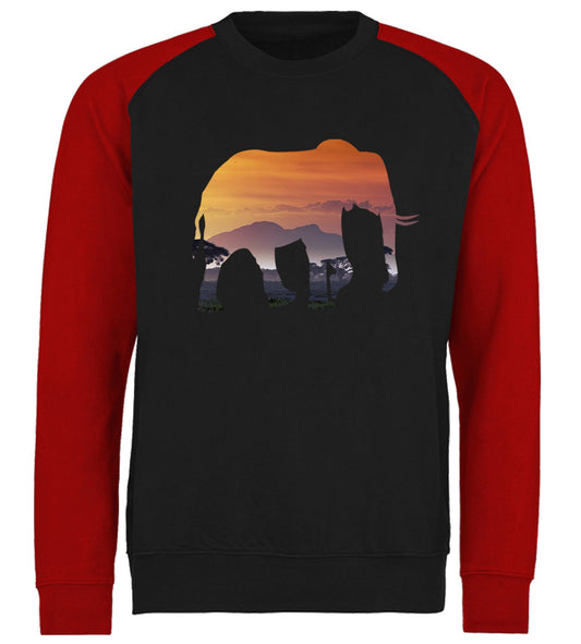 Elephant Silhouette African Landscape Baseball Sweatshirt