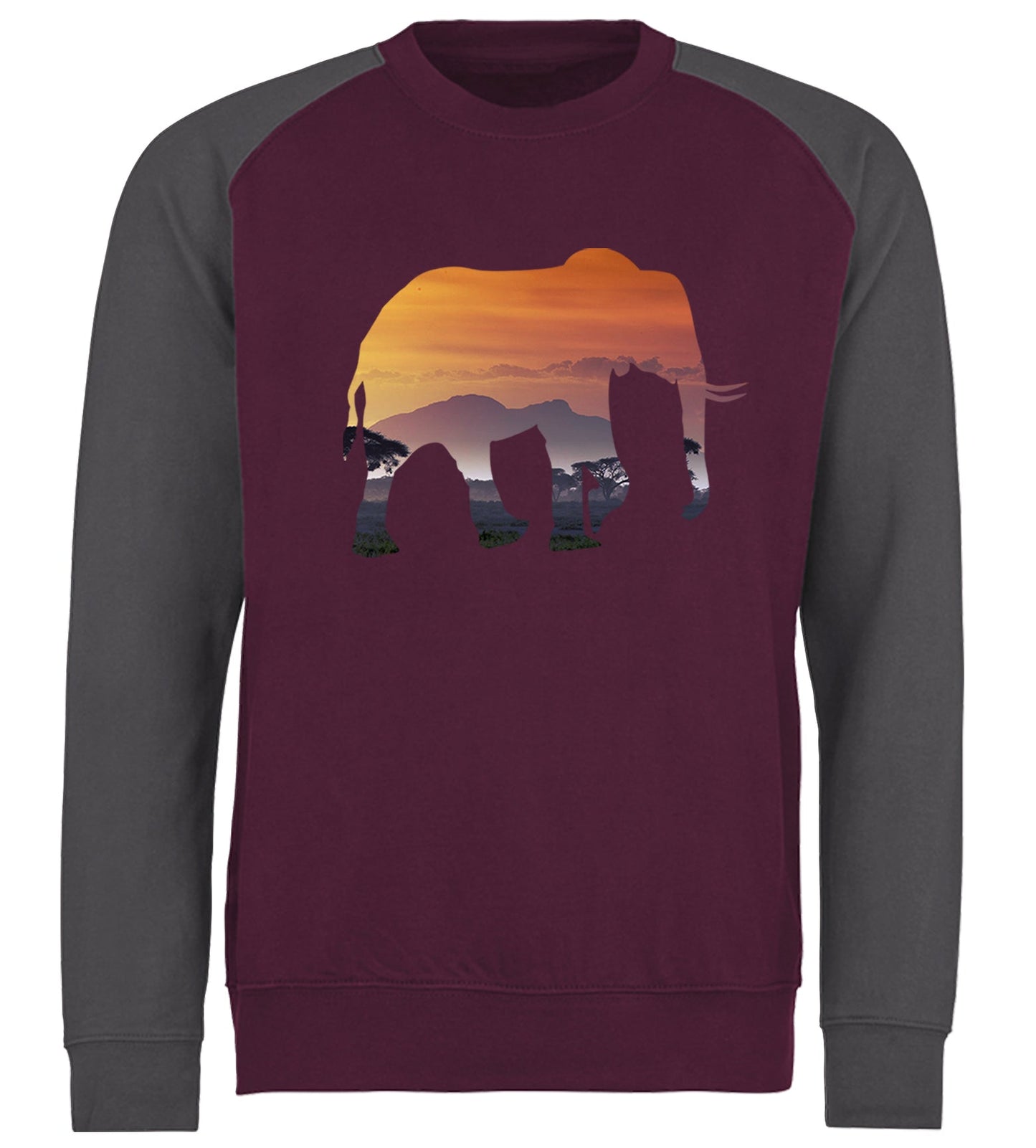 Elephant Silhouette African Landscape Baseball Sweatshirt