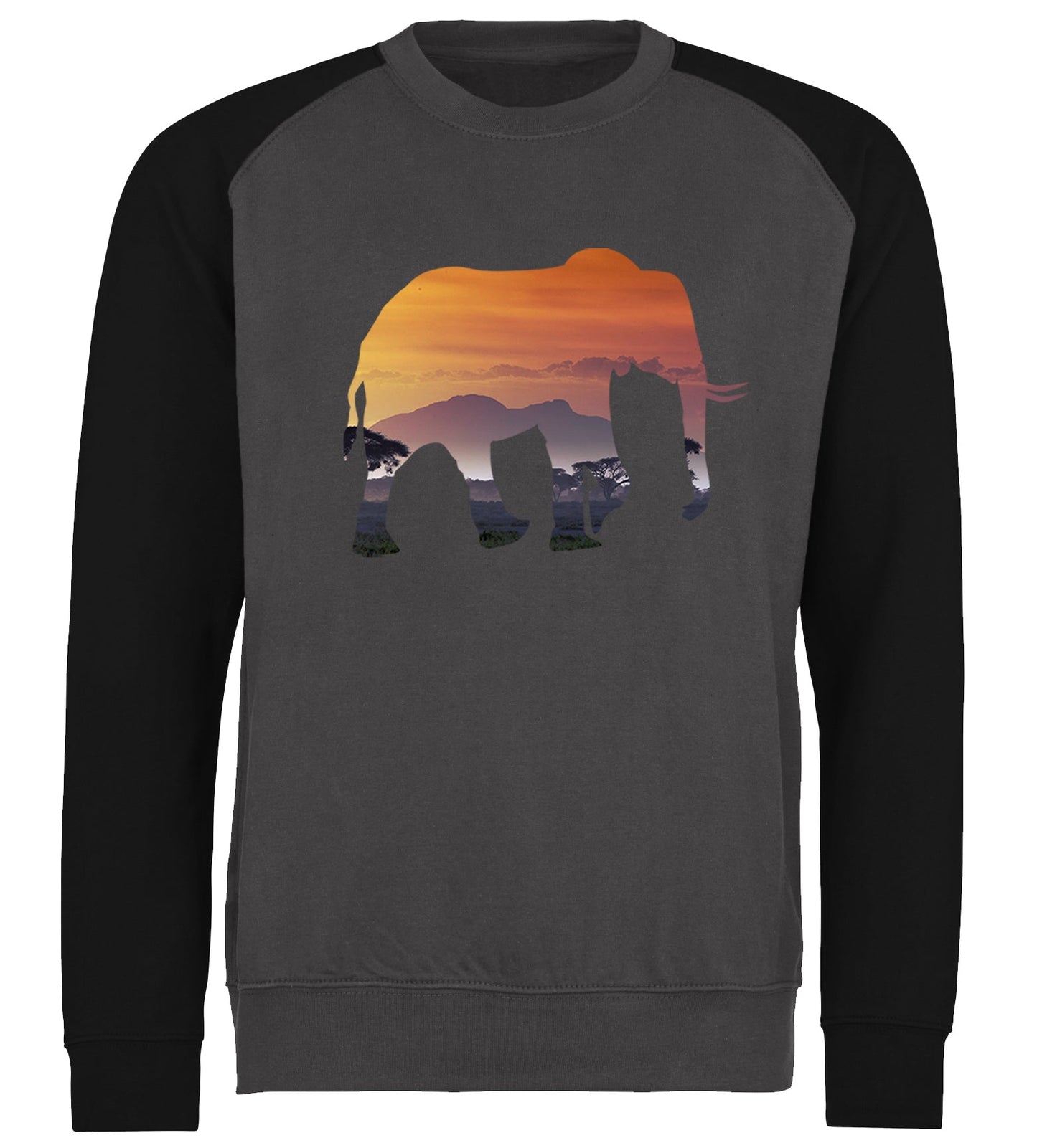 Elephant Silhouette African Landscape Baseball Sweatshirt