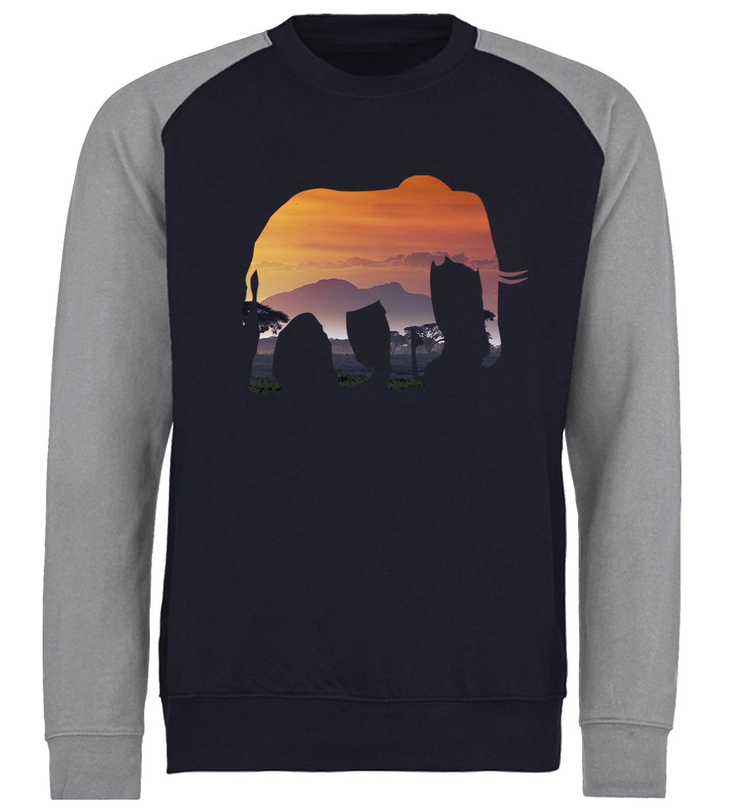 Elephant Silhouette African Landscape Baseball Sweatshirt