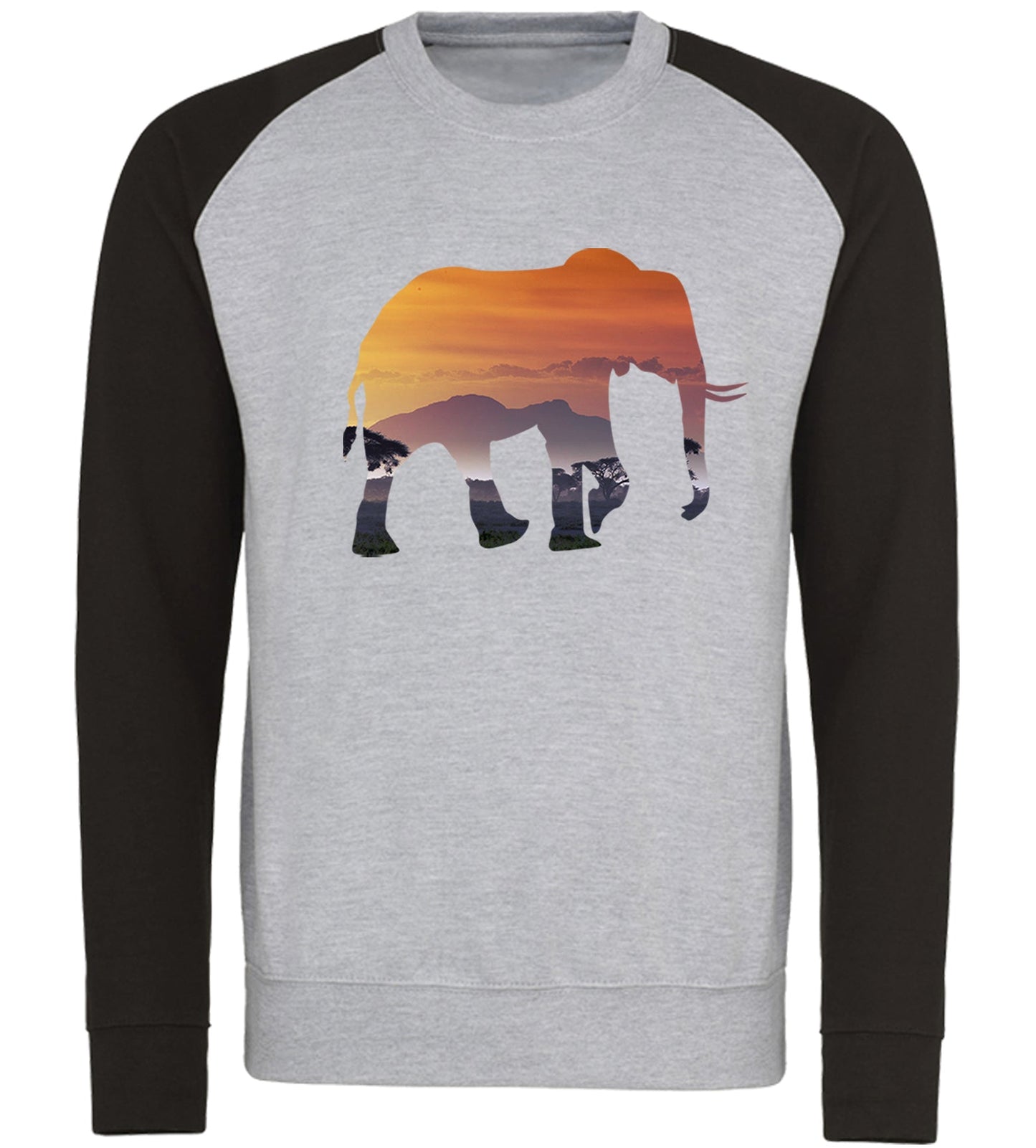 Elephant Silhouette African Landscape Baseball Sweatshirt