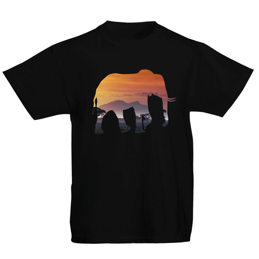 Elephant Silhouette African Landscape Kids T-shirt