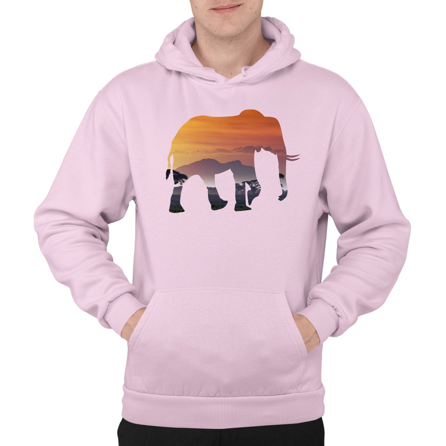 Elephant Silhouette African Landscape Mens Pullover Hoodie