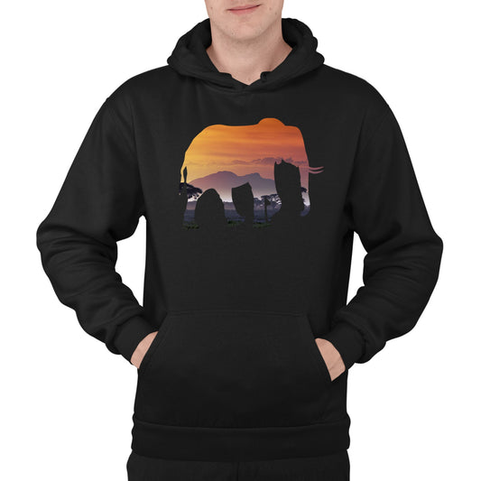 Elephant Silhouette African Landscape Mens Pullover Hoodie