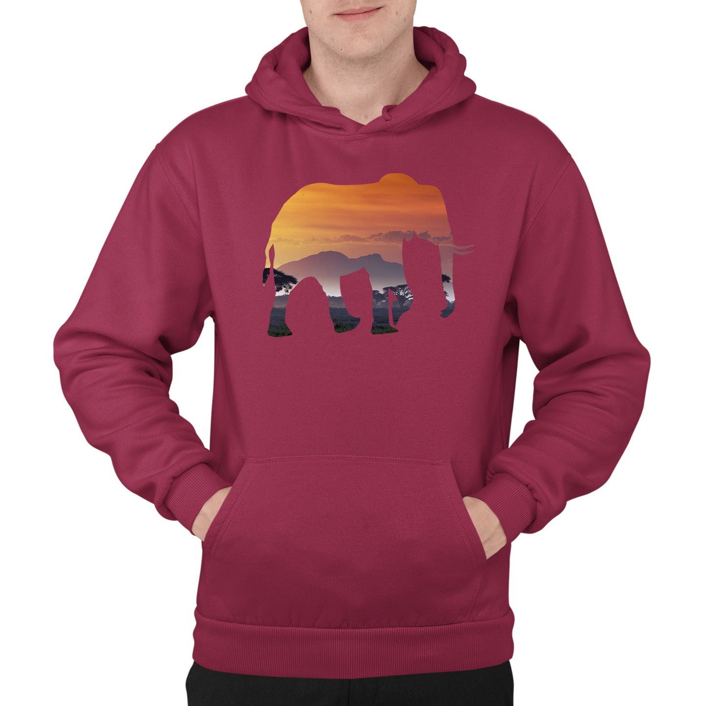 Elephant Silhouette African Landscape Mens Pullover Hoodie