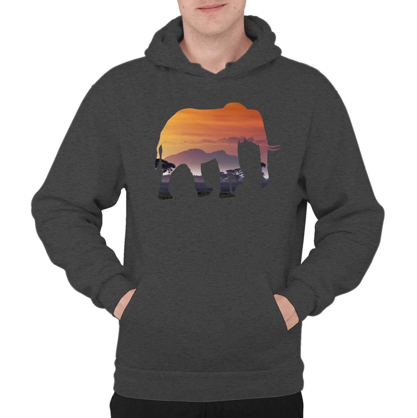Elephant Silhouette African Landscape Mens Pullover Hoodie