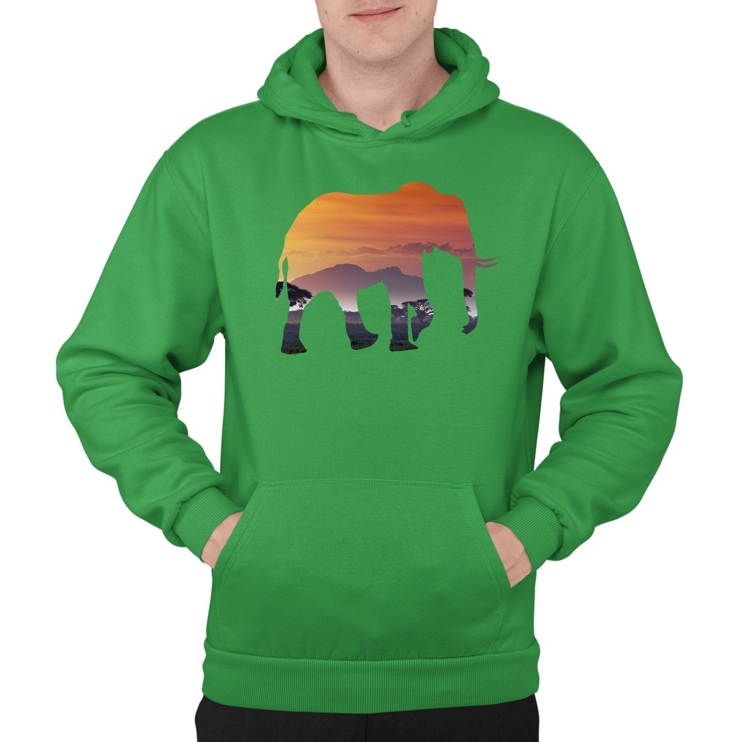 Elephant Silhouette African Landscape Mens Pullover Hoodie