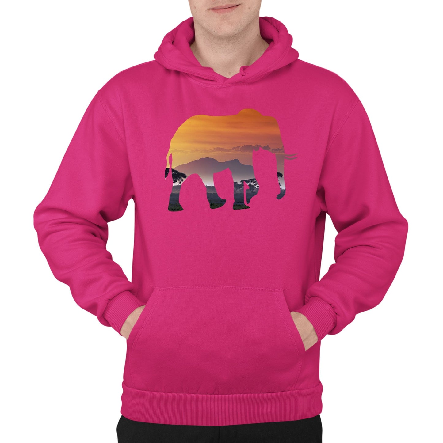 Elephant Silhouette African Landscape Mens Pullover Hoodie