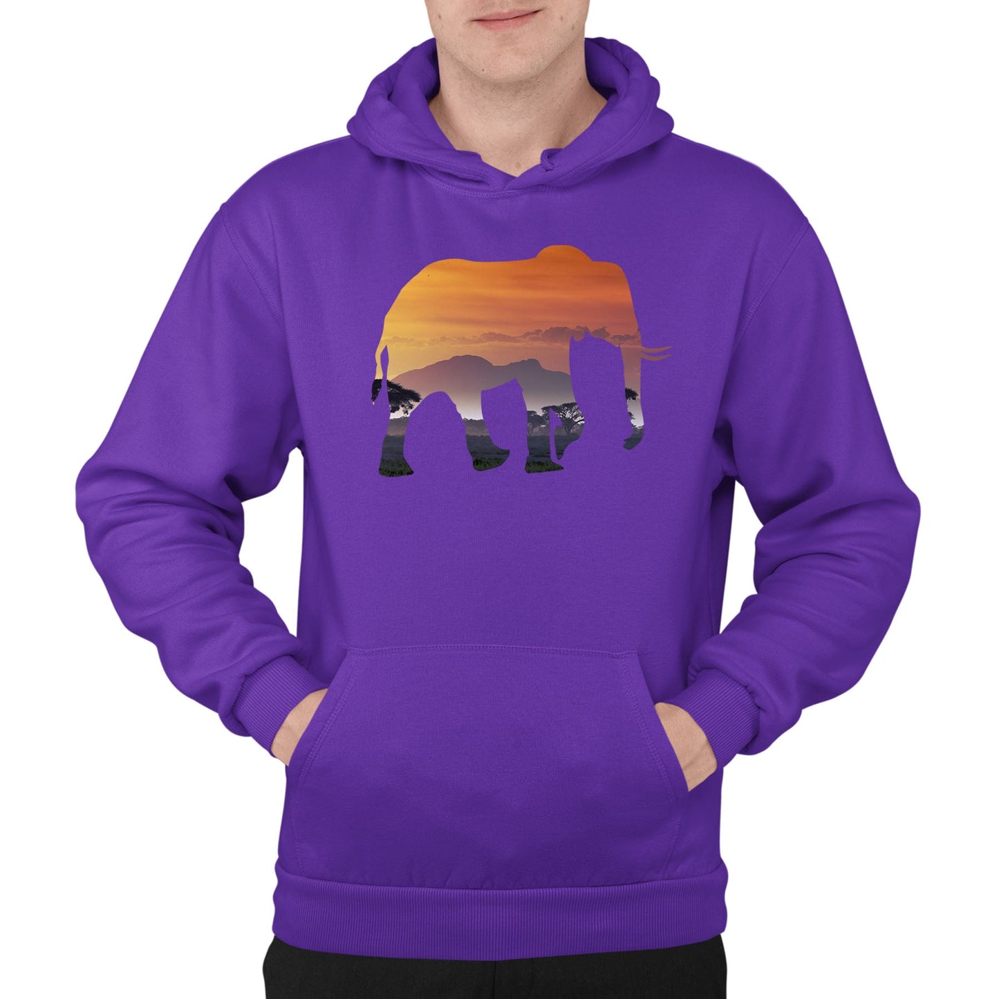 Elephant Silhouette African Landscape Mens Pullover Hoodie