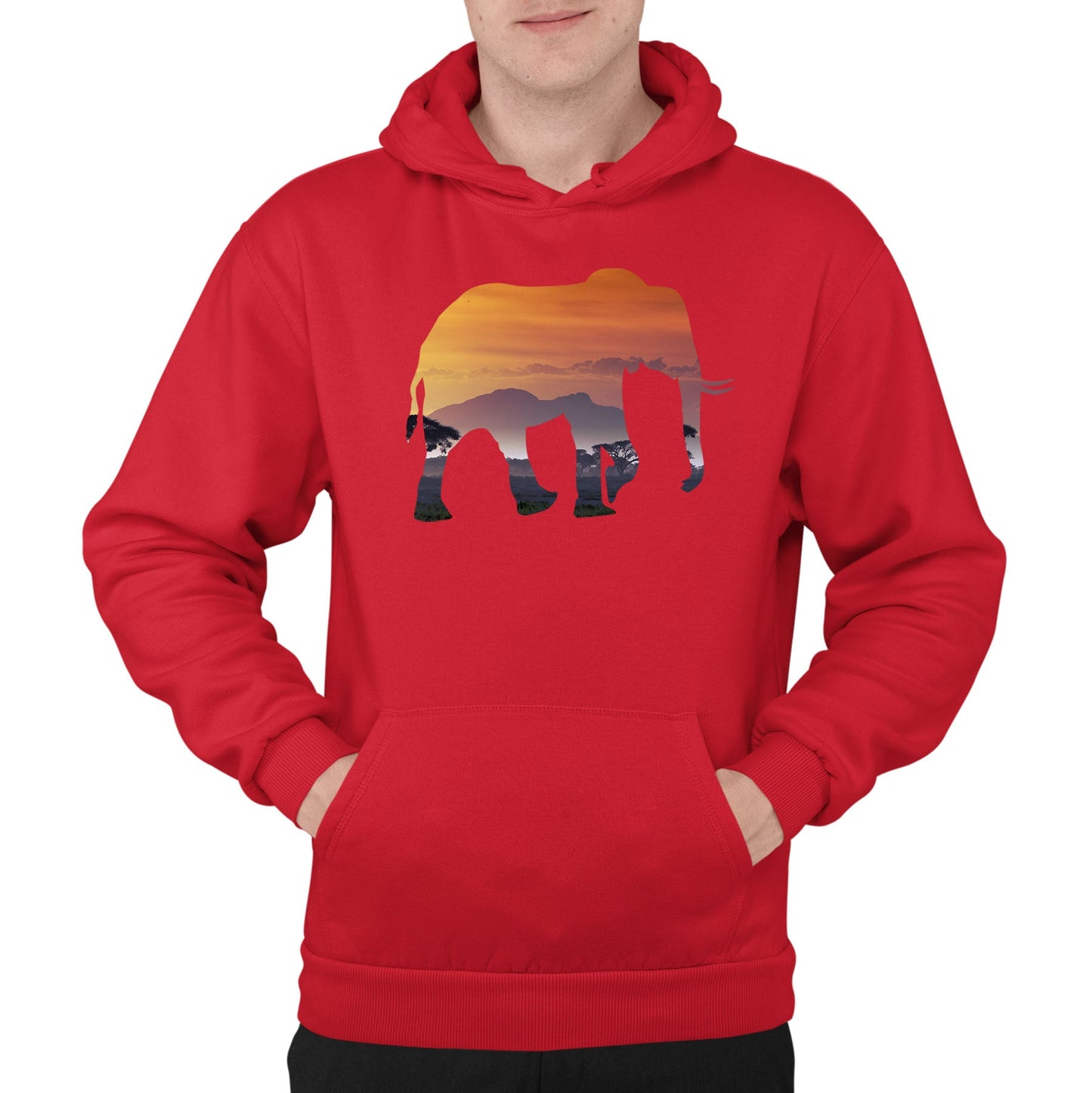 Elephant Silhouette African Landscape Mens Pullover Hoodie