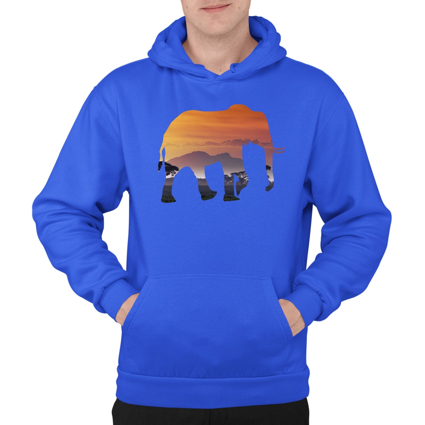 Elephant Silhouette African Landscape Mens Pullover Hoodie