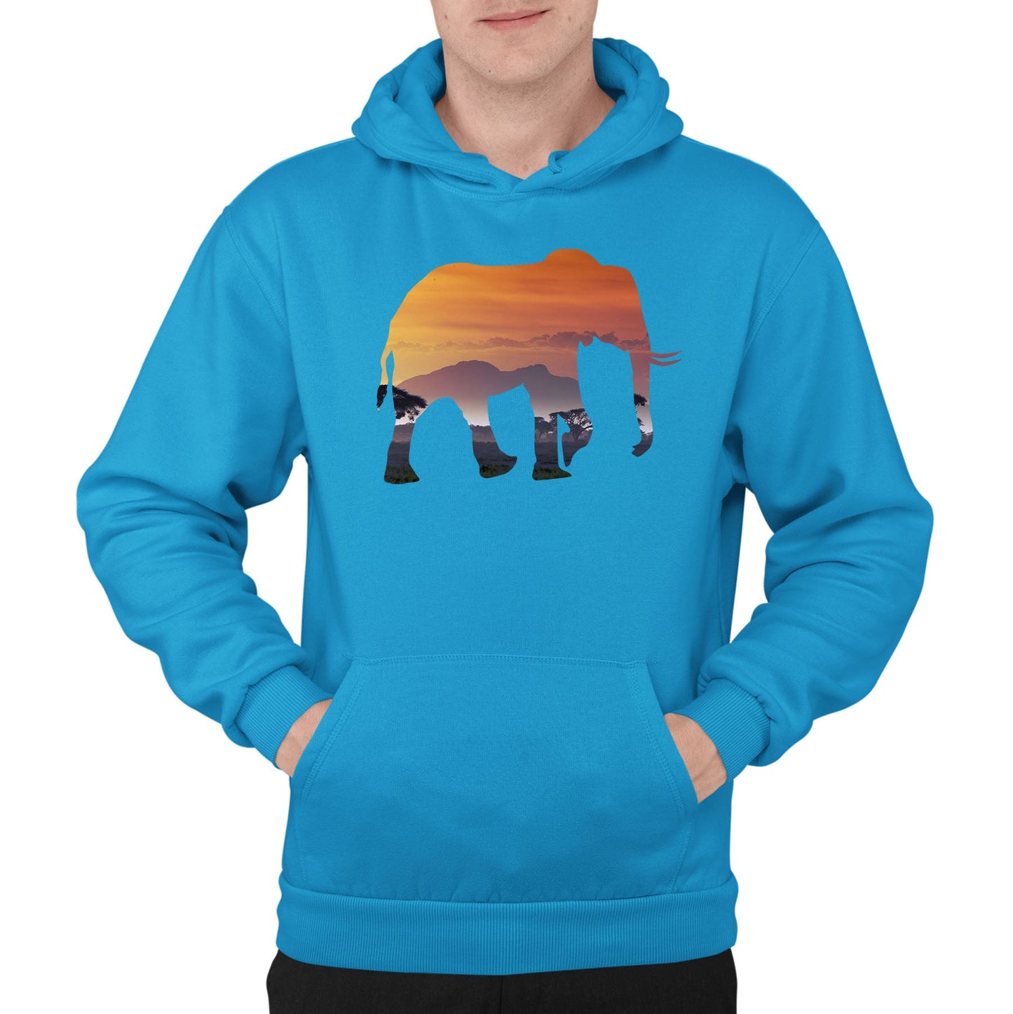 Elephant Silhouette African Landscape Mens Pullover Hoodie