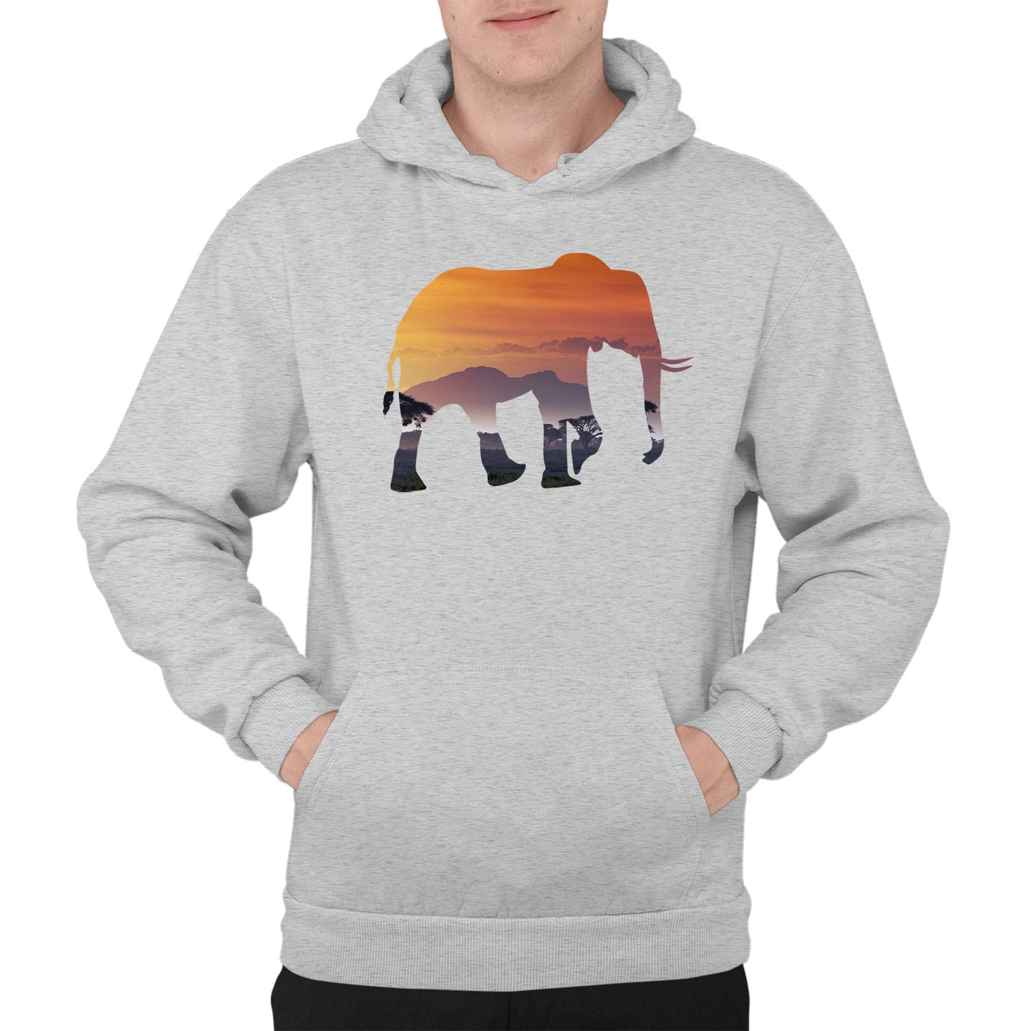 Elephant Silhouette African Landscape Mens Pullover Hoodie