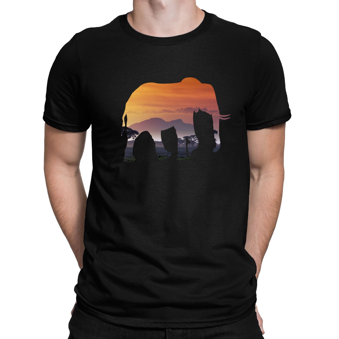 Elephant Silhouette African Landscape Mens T-shirt