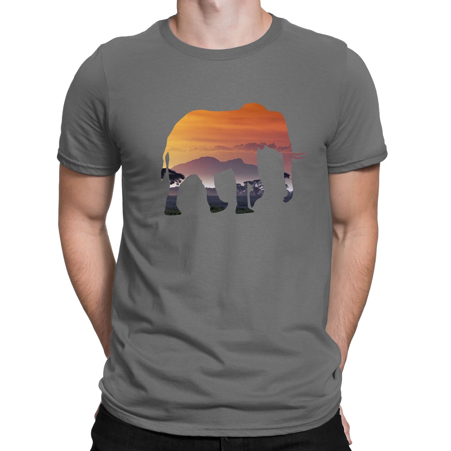 Elephant Silhouette African Landscape Mens T-shirt