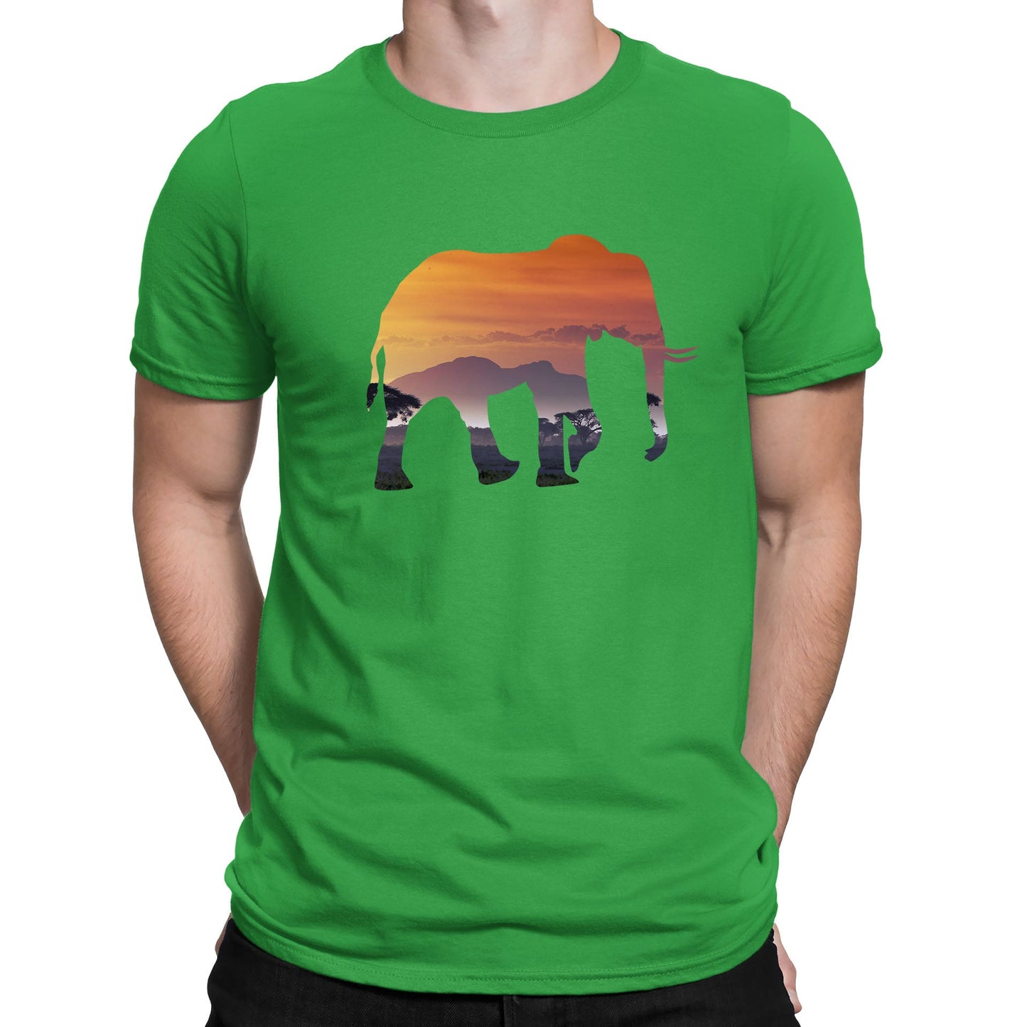 Elephant Silhouette African Landscape Mens T-shirt