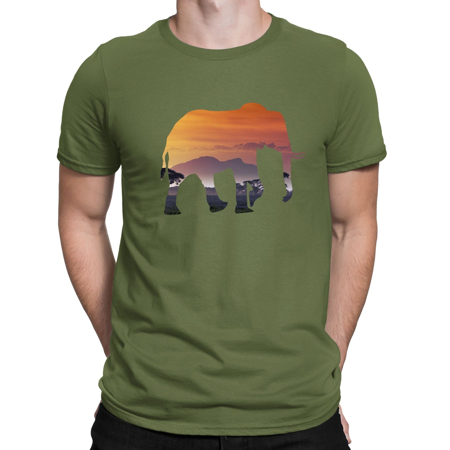 Elephant Silhouette African Landscape Mens T-shirt