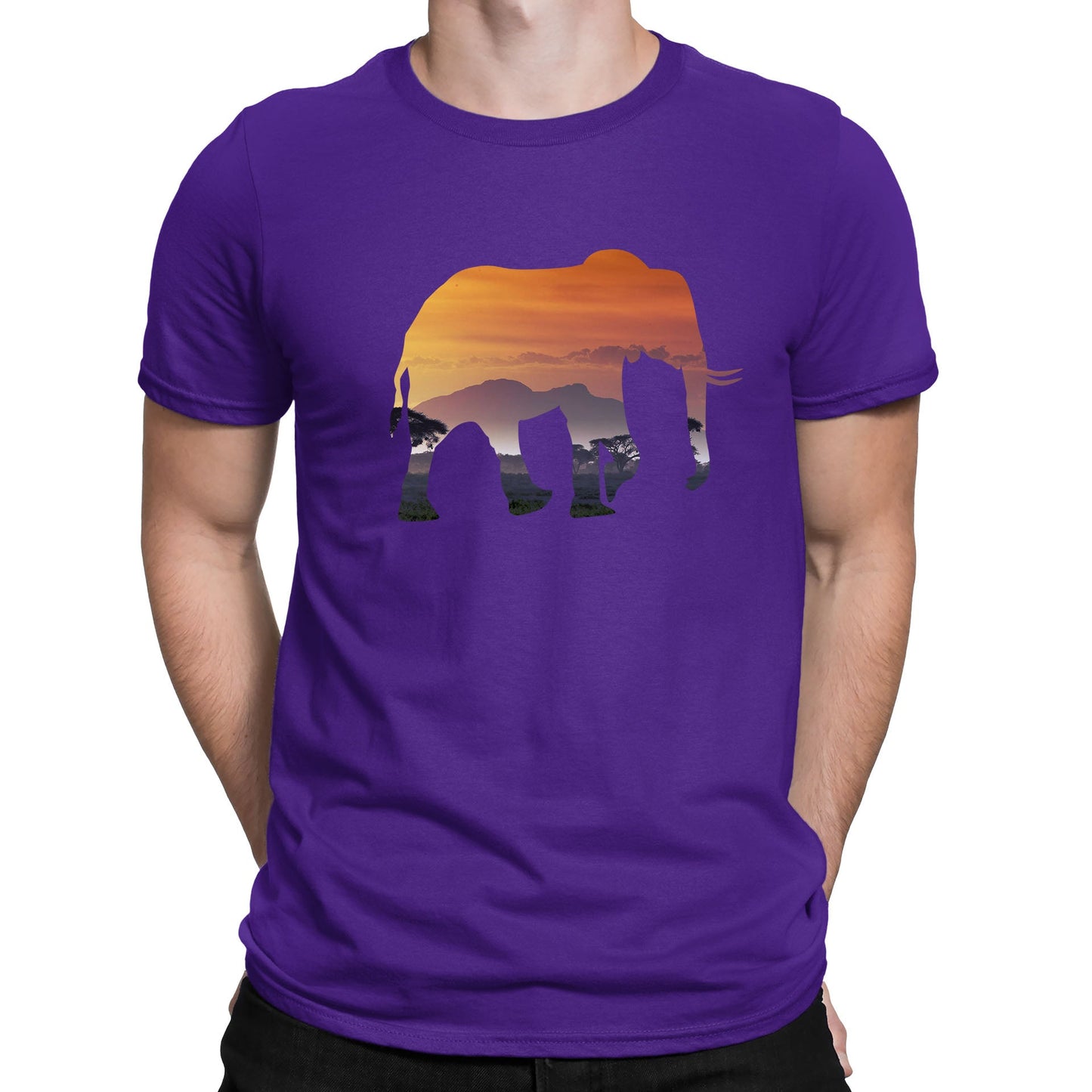 Elephant Silhouette African Landscape Mens T-shirt