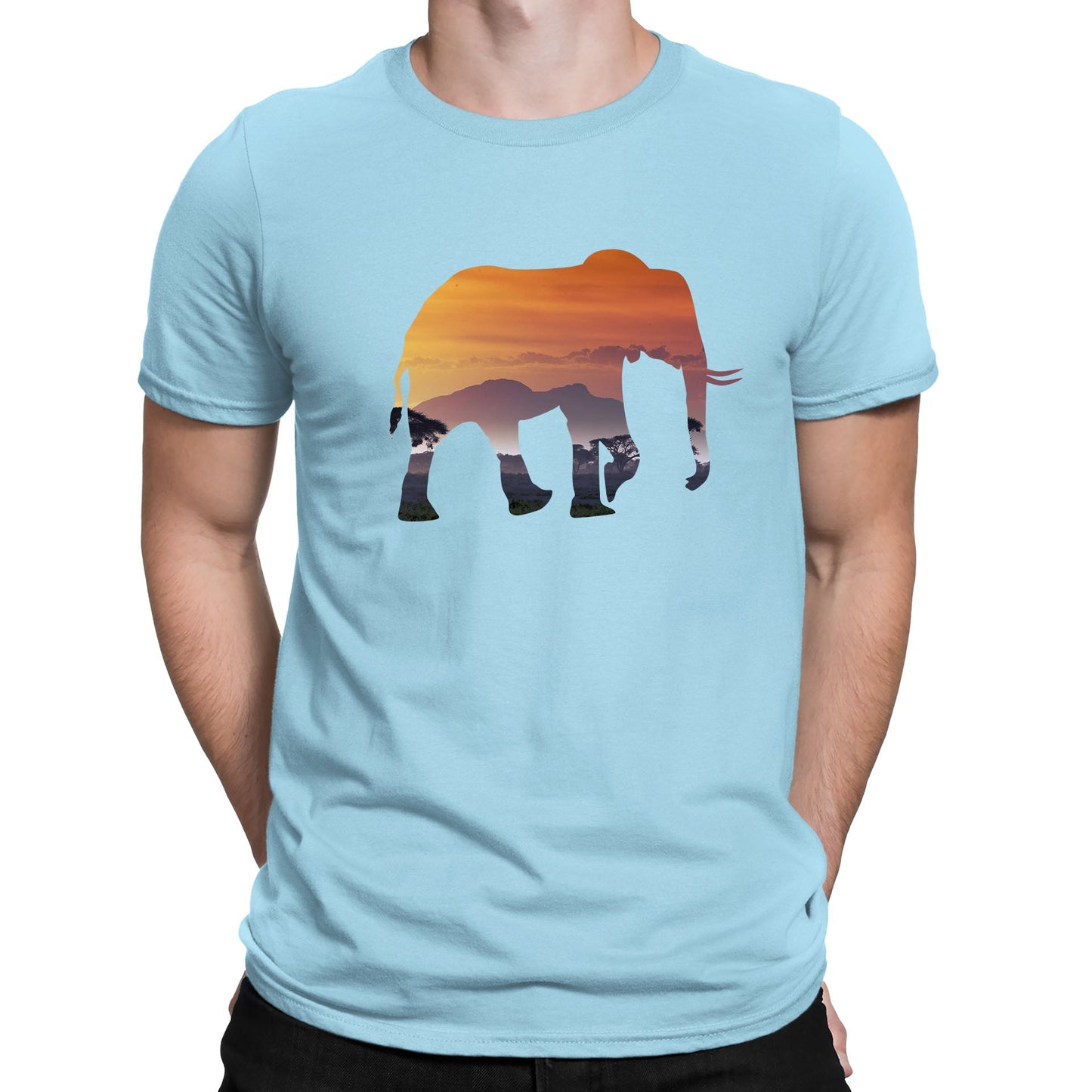 Elephant Silhouette African Landscape Mens T-shirt