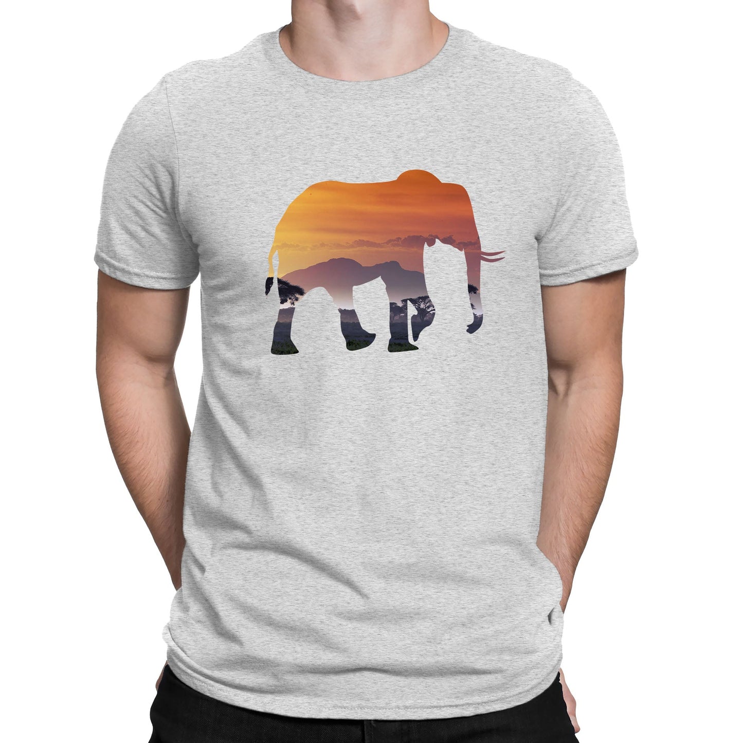 Elephant Silhouette African Landscape Mens T-shirt