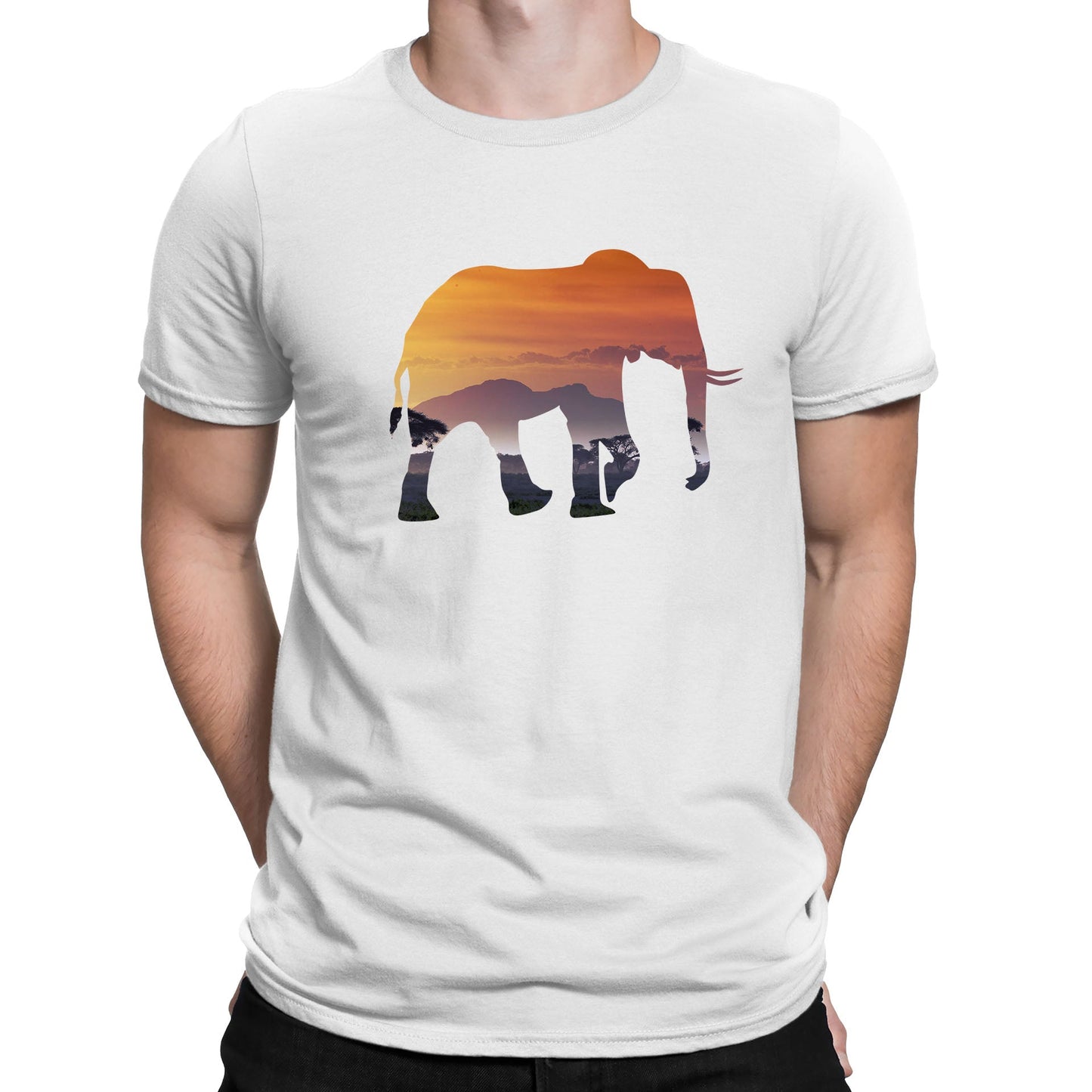 Elephant Silhouette African Landscape Mens T-shirt