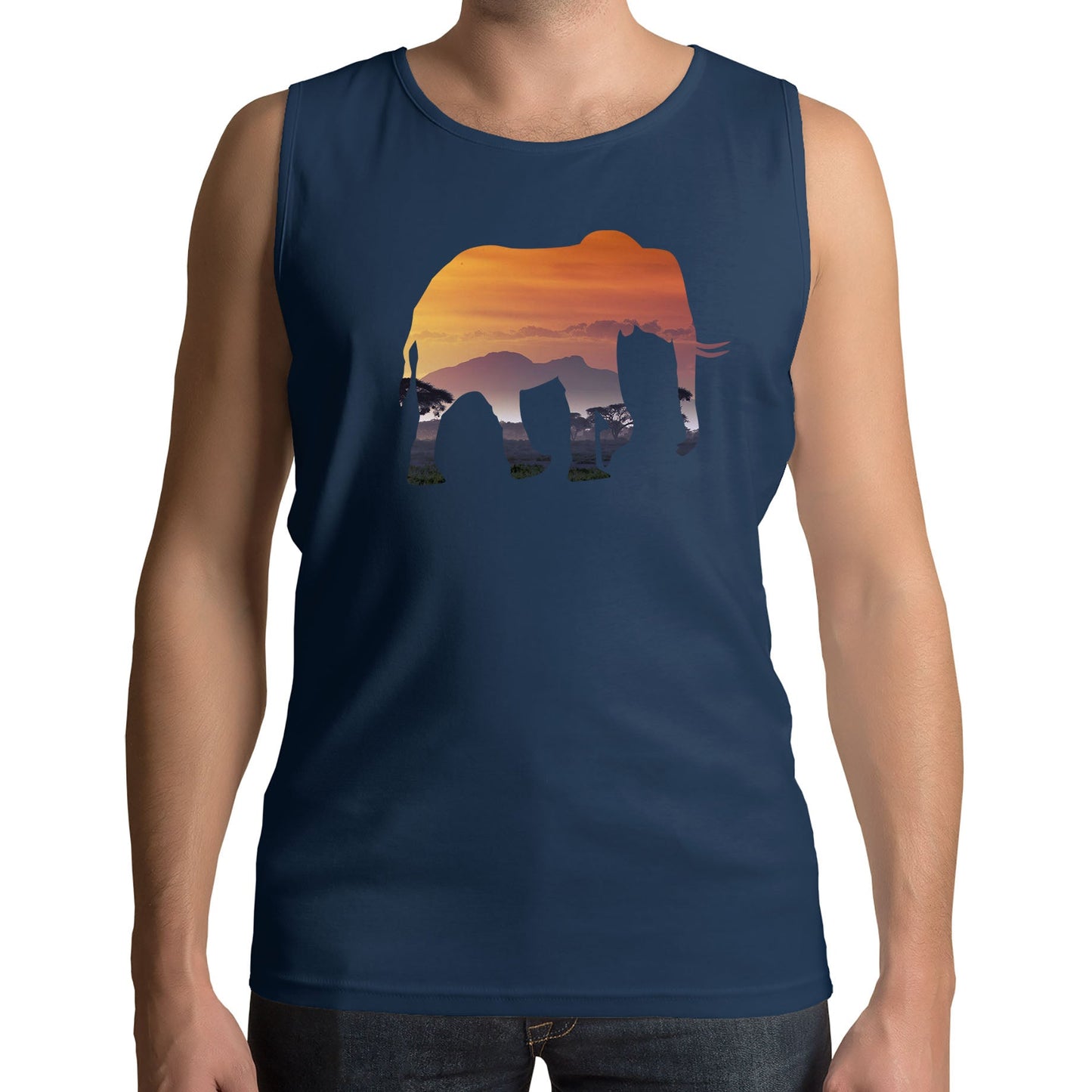 Elephant Silhouette African Landscape Mens Vest