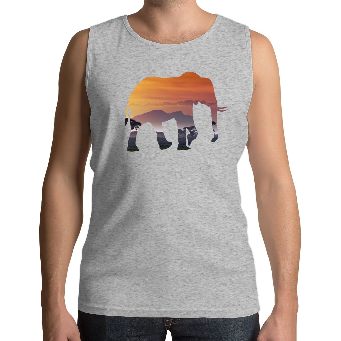 Elephant Silhouette African Landscape Mens Vest