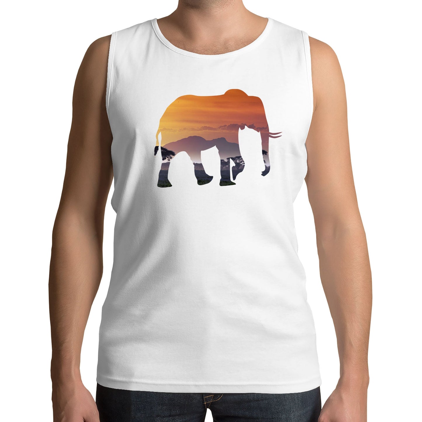 Elephant Silhouette African Landscape Mens Vest