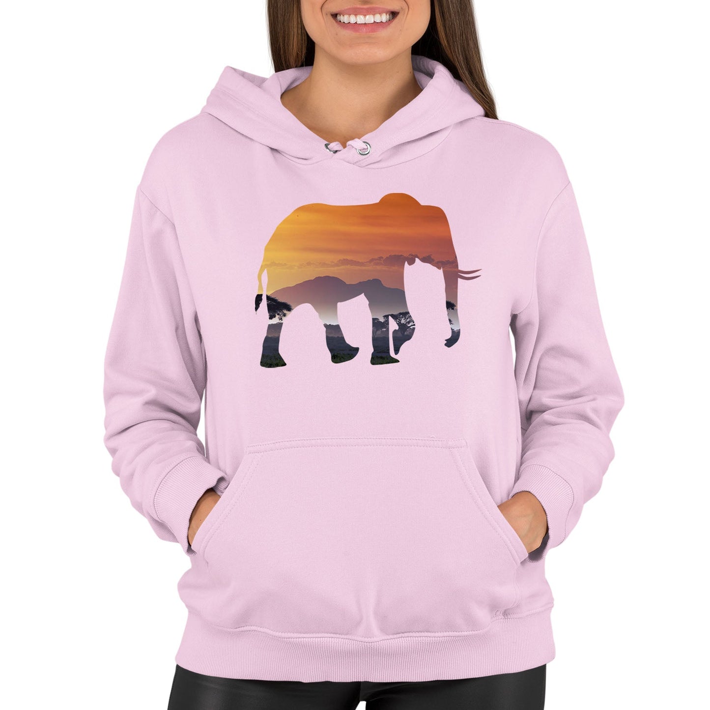 Elephant Silhouette African Landscape Womens Pullover Hoodie